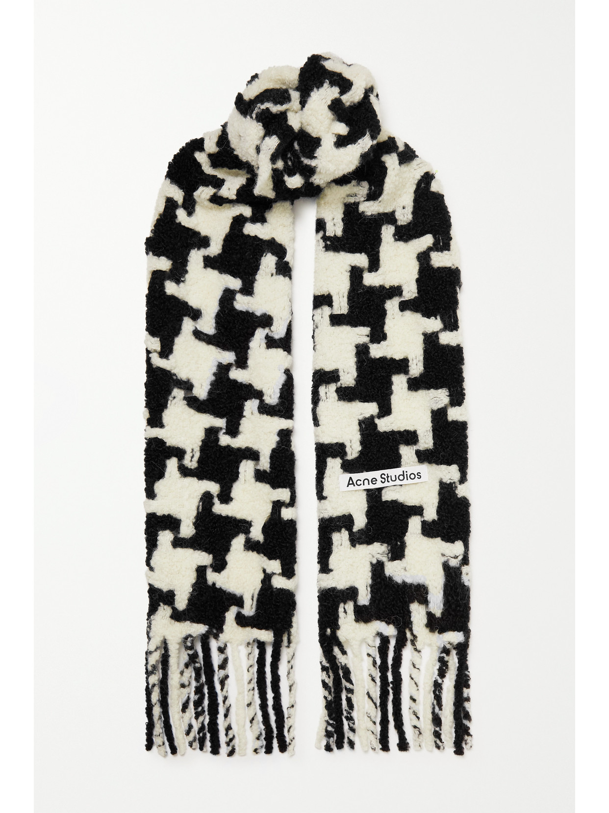 Acne Studios Fringed Houndstooth Alpaca-blend Scarf In Black