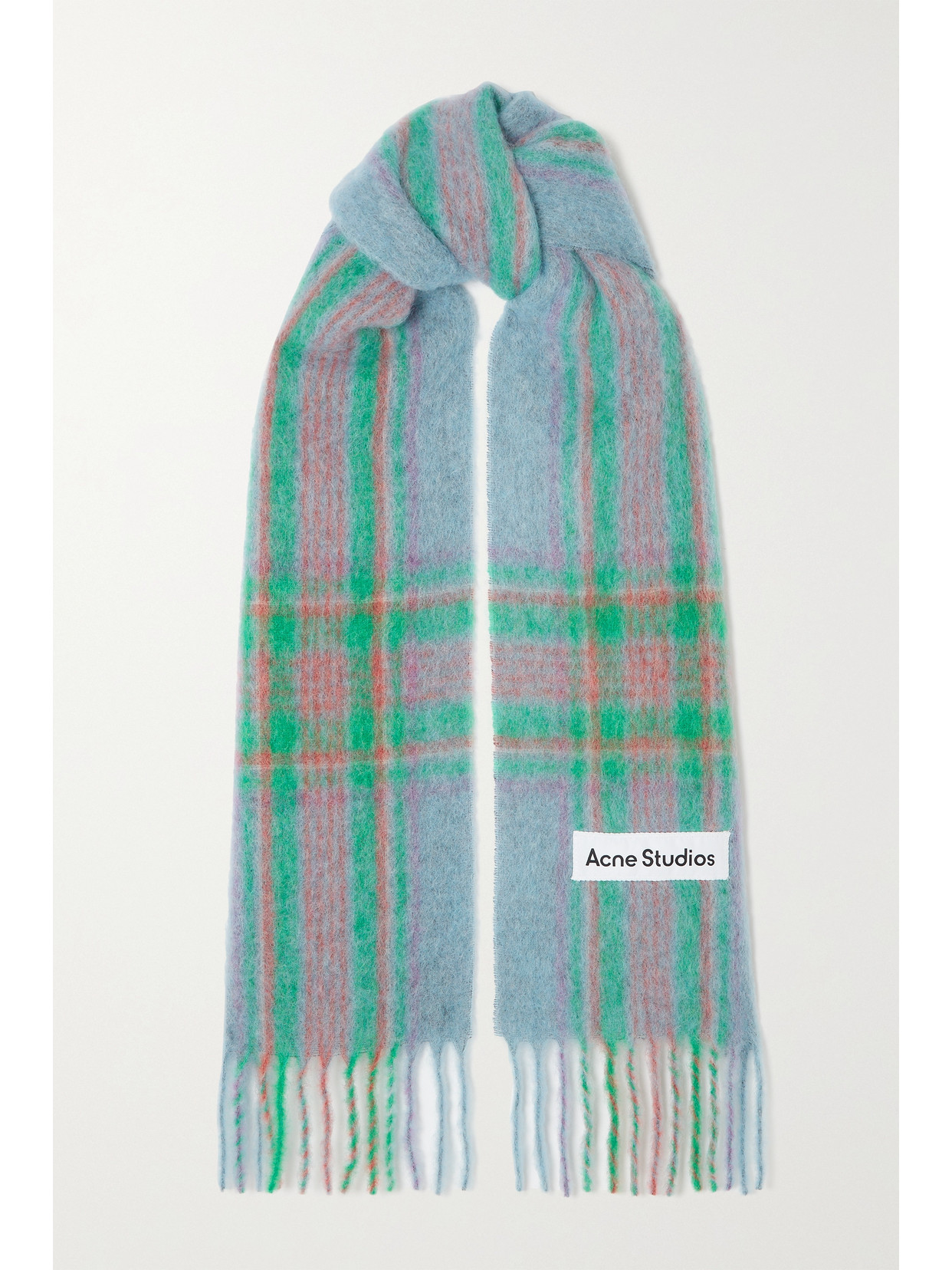 ACNE STUDIOS FRINGED CHECKED KNITTED SCARF