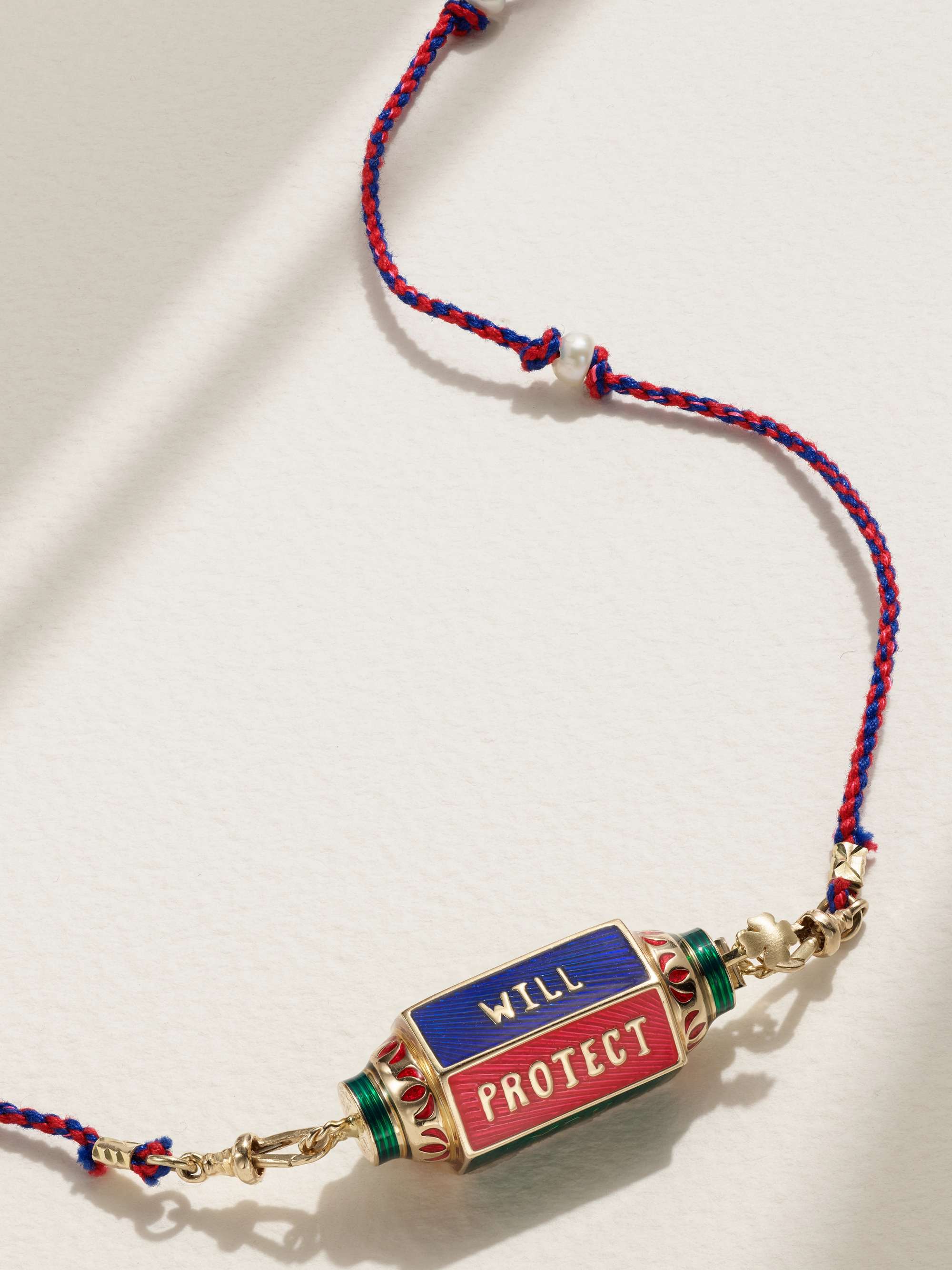 MARIE LICHTENBERG Evil Eye 14-karat gold, enamel, pearl and diamond necklace