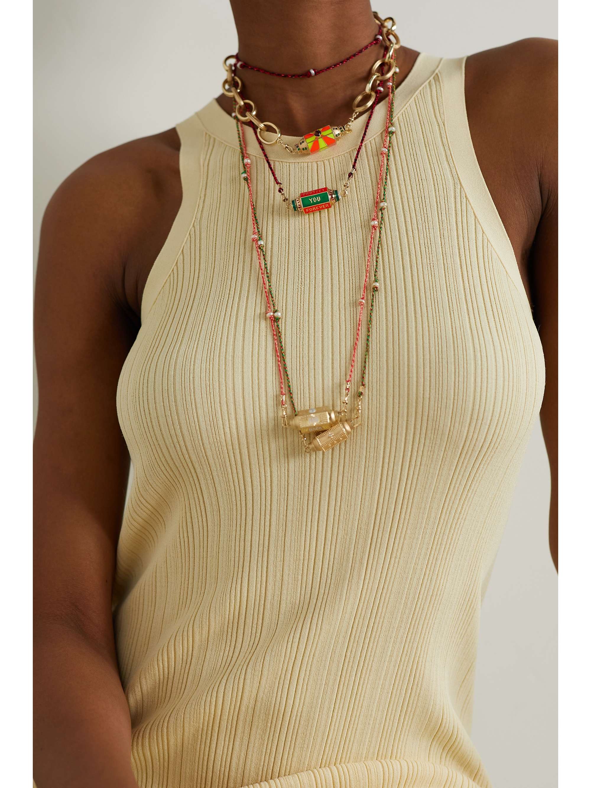 MARIE LICHTENBERG Evil Eye 14-karat gold, enamel, pearl and diamond necklace