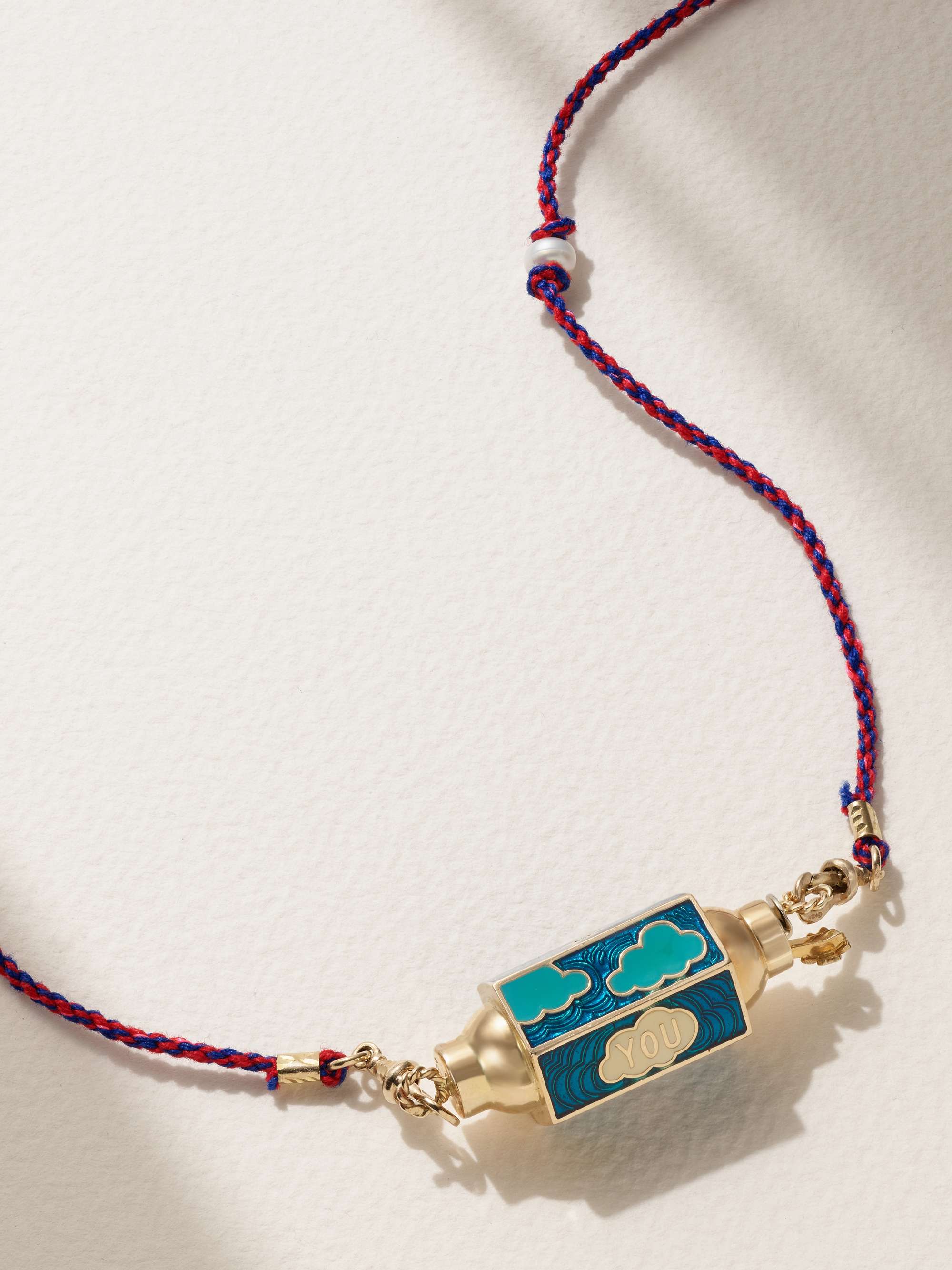 MARIE LICHTENBERG Evil Eye 14-karat gold, enamel, pearl and diamond necklace