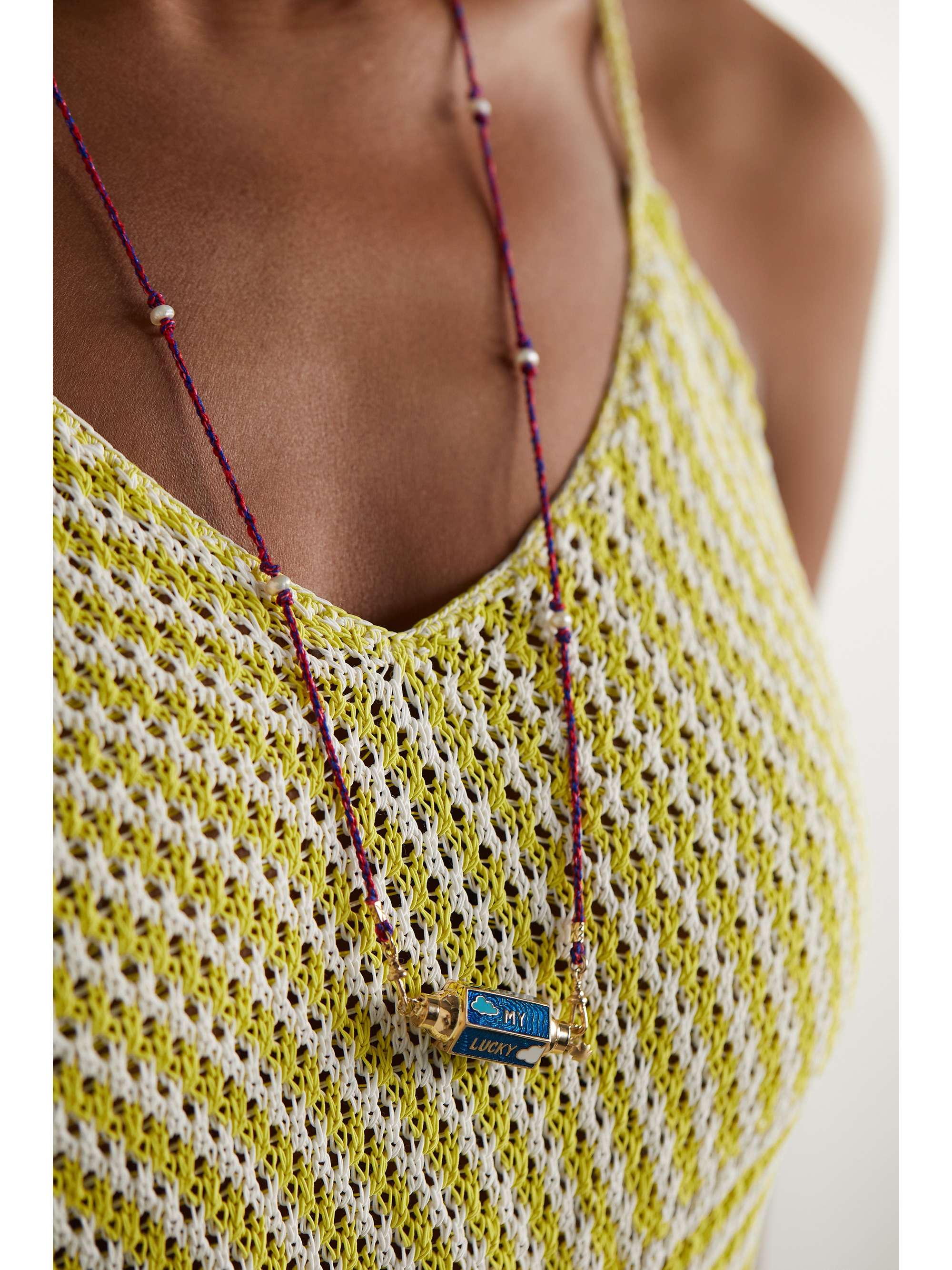 MARIE LICHTENBERG Evil Eye 14-karat gold, enamel, pearl and diamond necklace