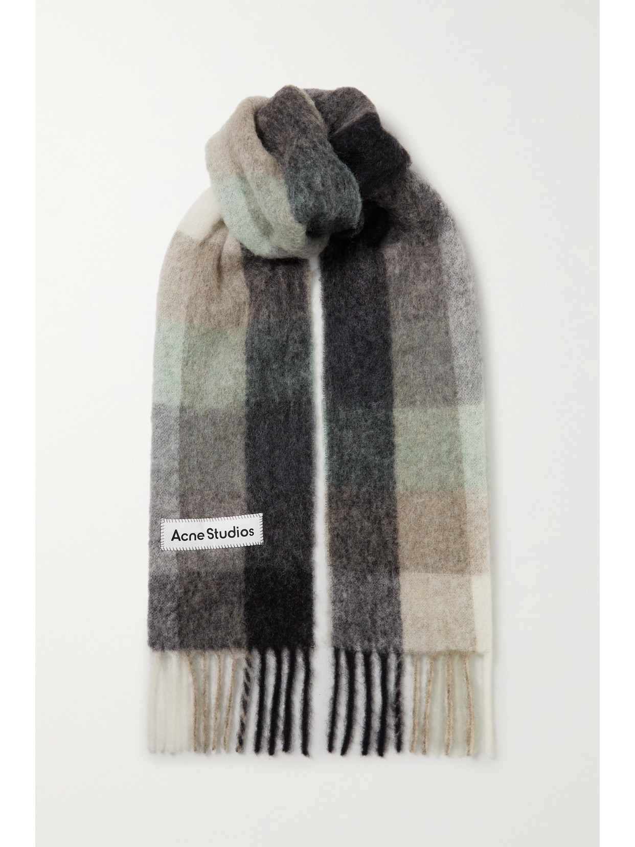 ACNE STUDIOS FRINGED CHECKED KNITTED SCARF