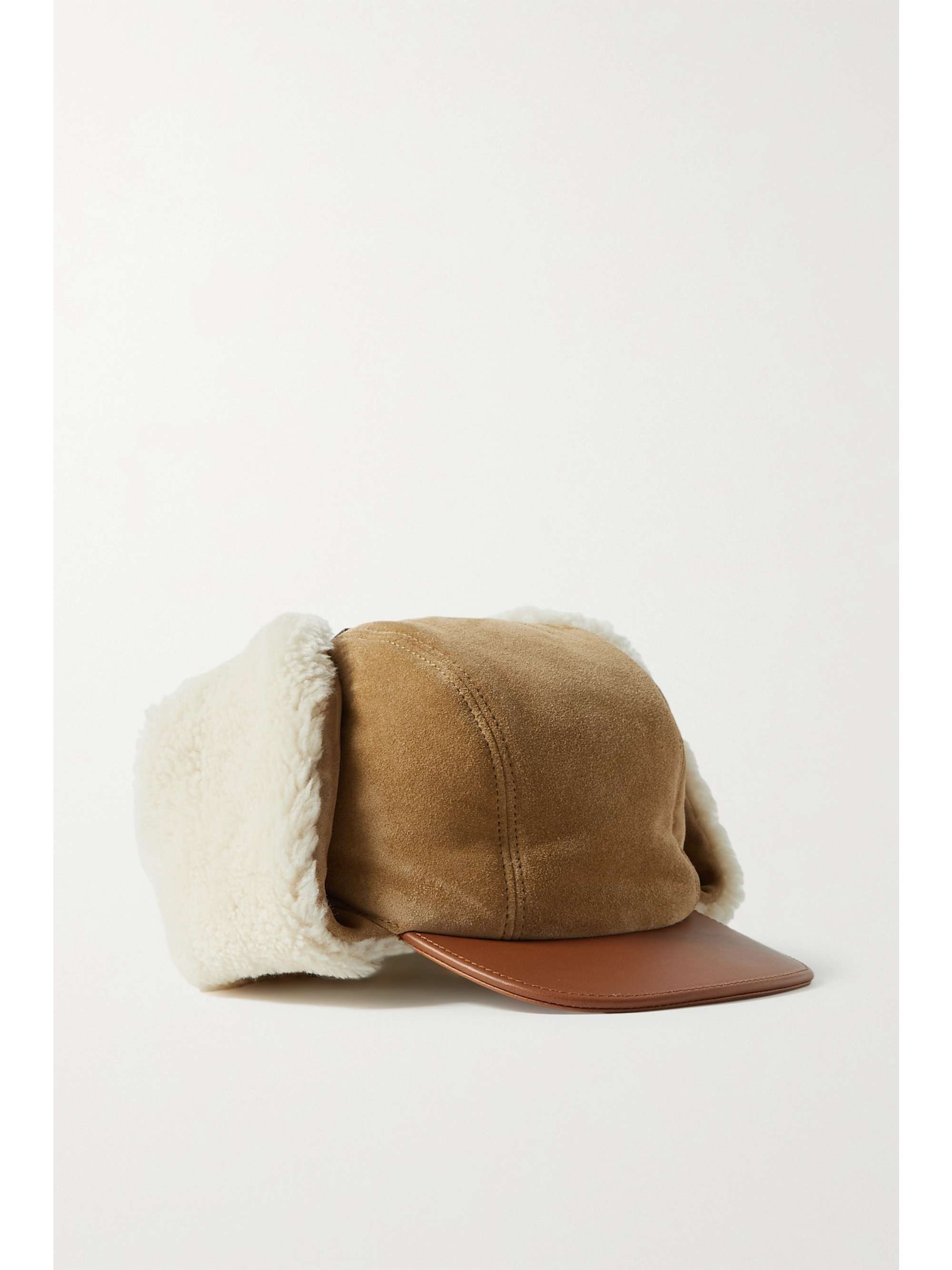 Camel Leather-trimmed suede and 