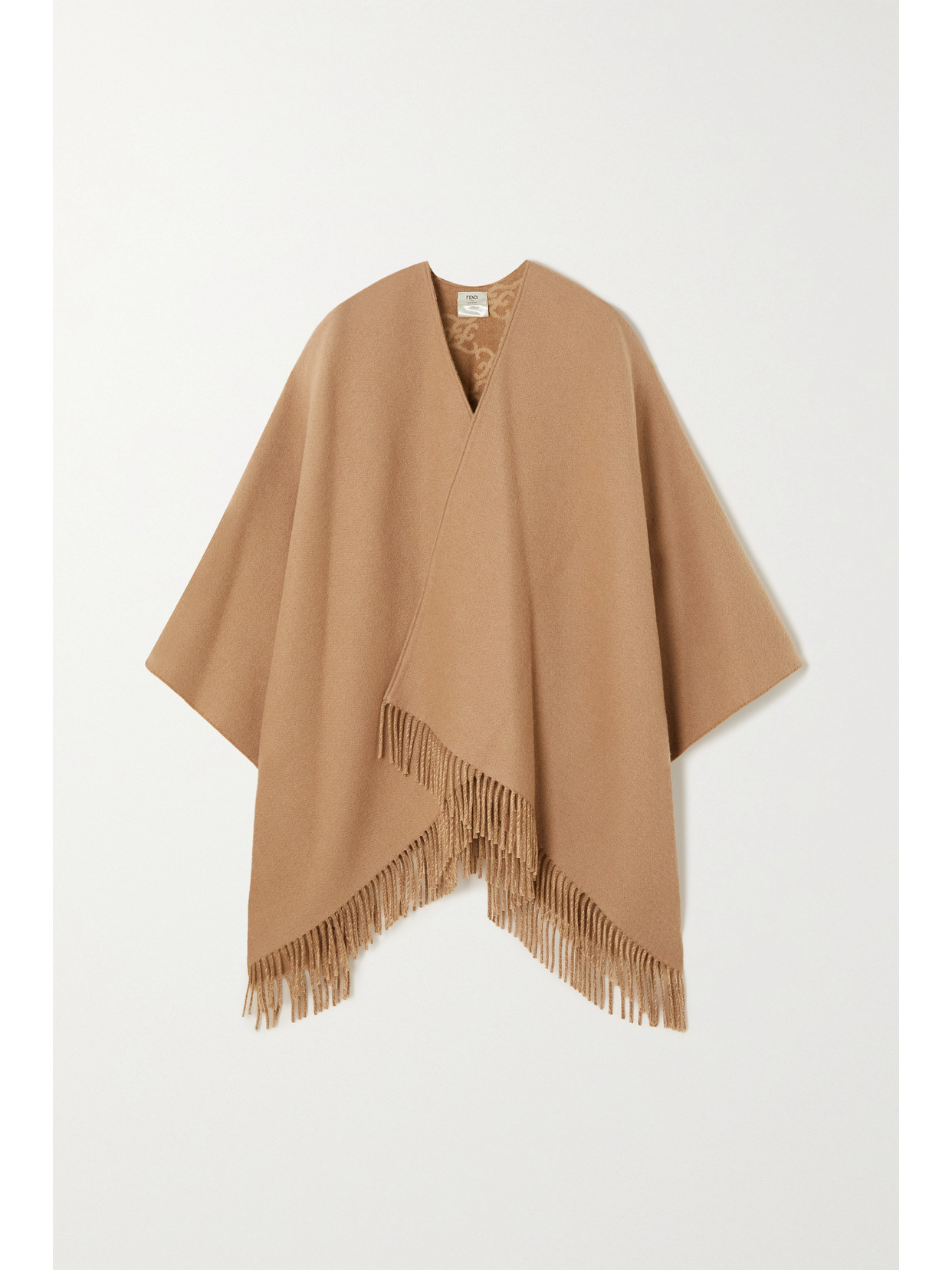 FENDI REVERSIBLE FRINGED WOOL AND CASHMERE-BLEND JACQUARD WRAP