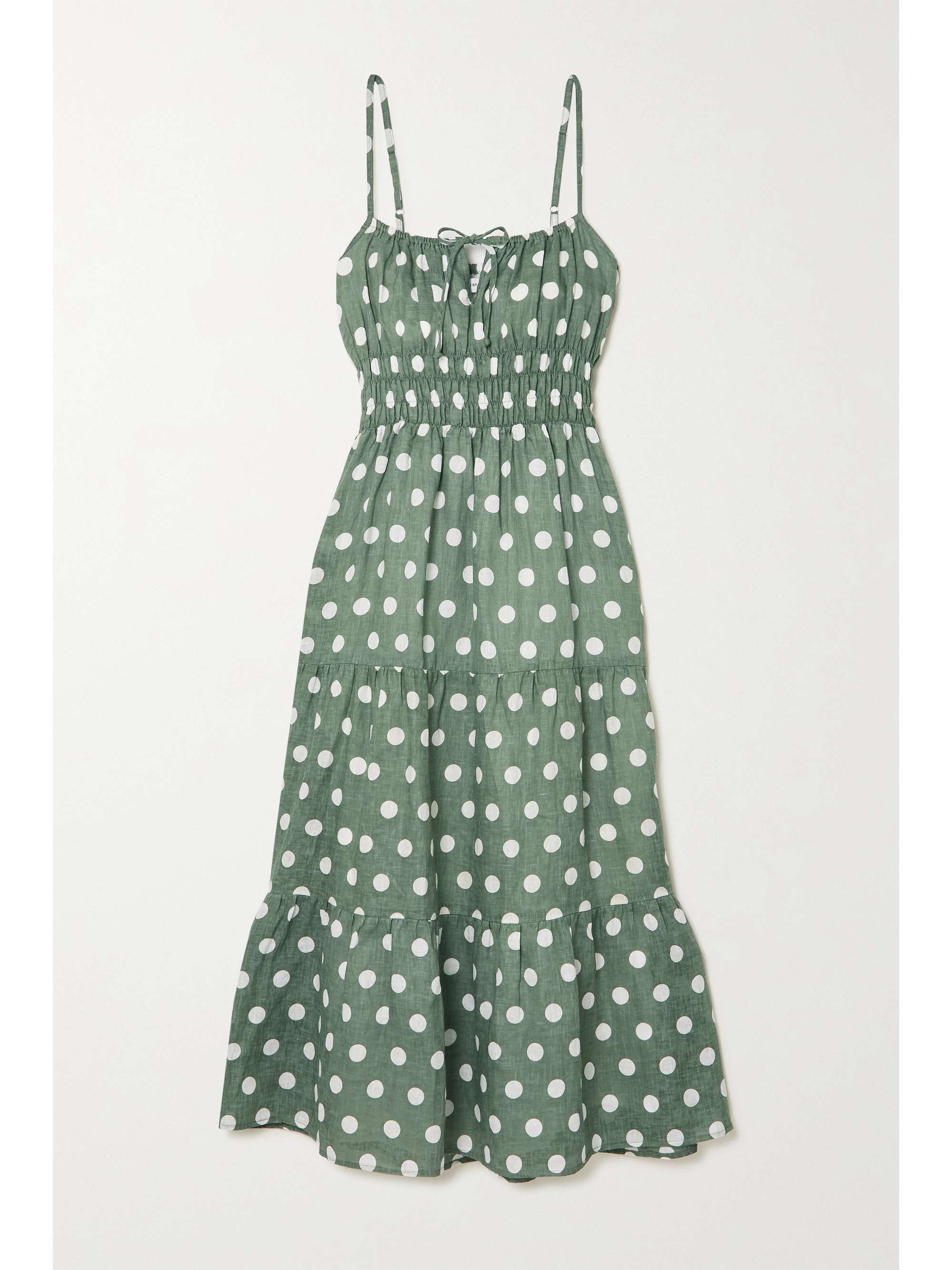 green linen midi dress