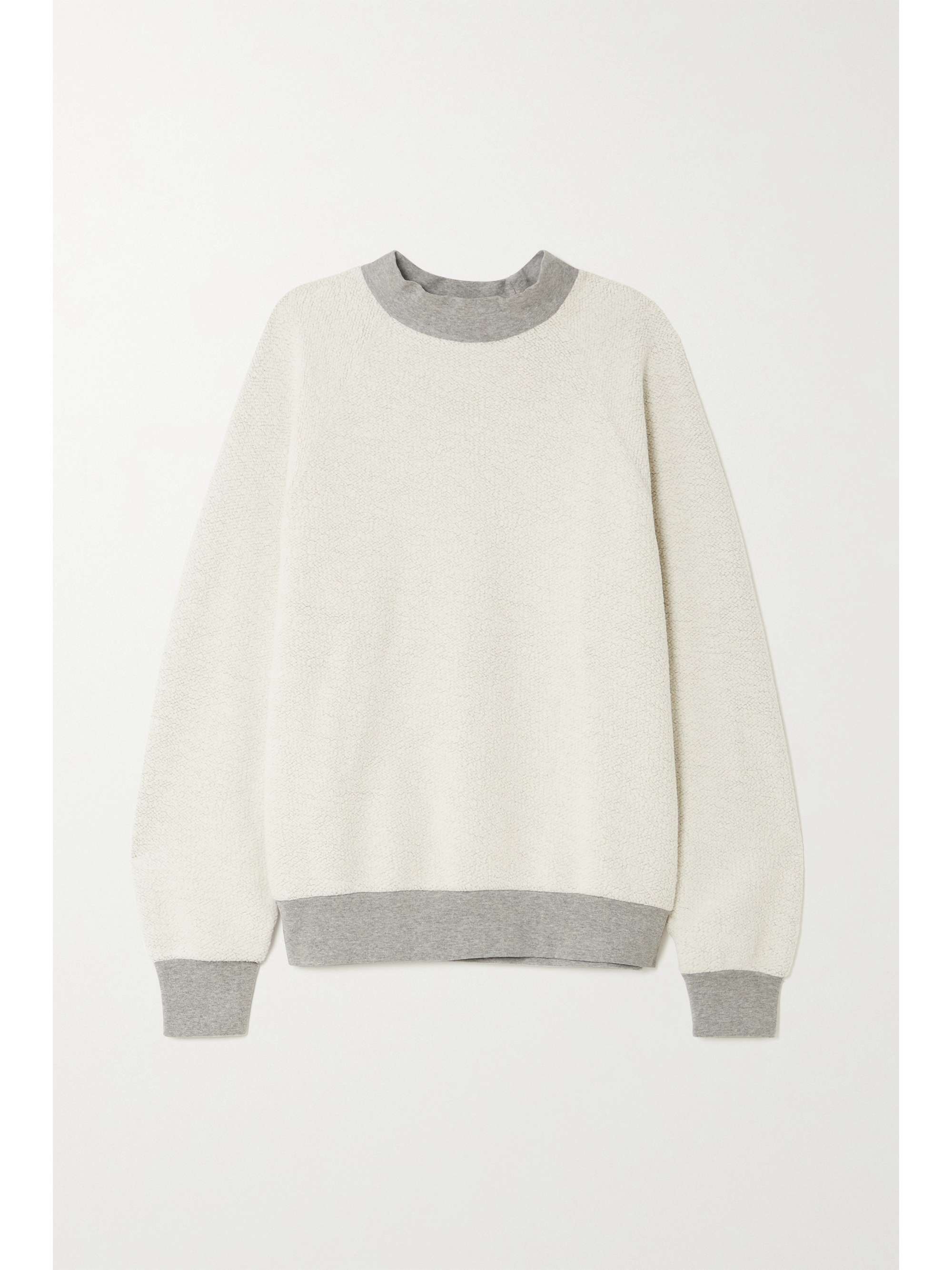 white fleece sweatshirt