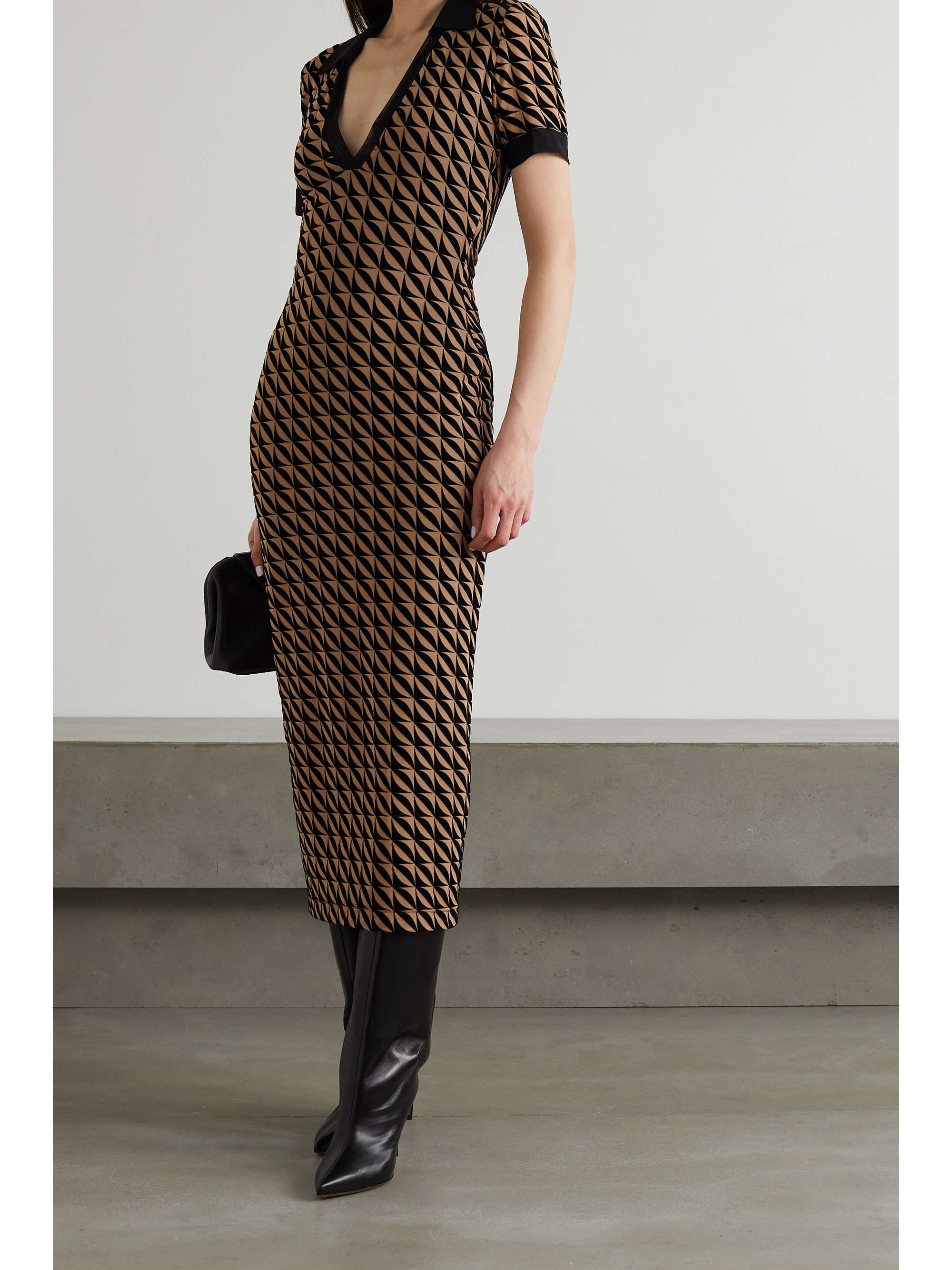 DAVID KOMA Flocked stretch-mesh midi dress
