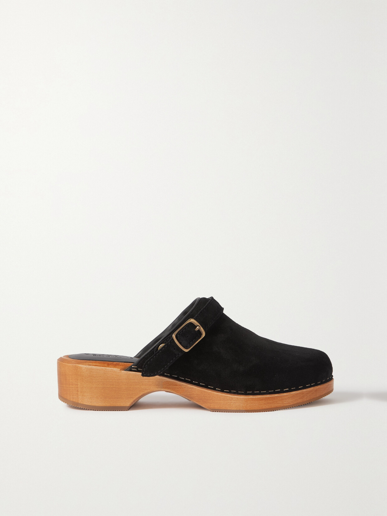 Re/done Leather-trimmed Suede Platform Clogs In Black