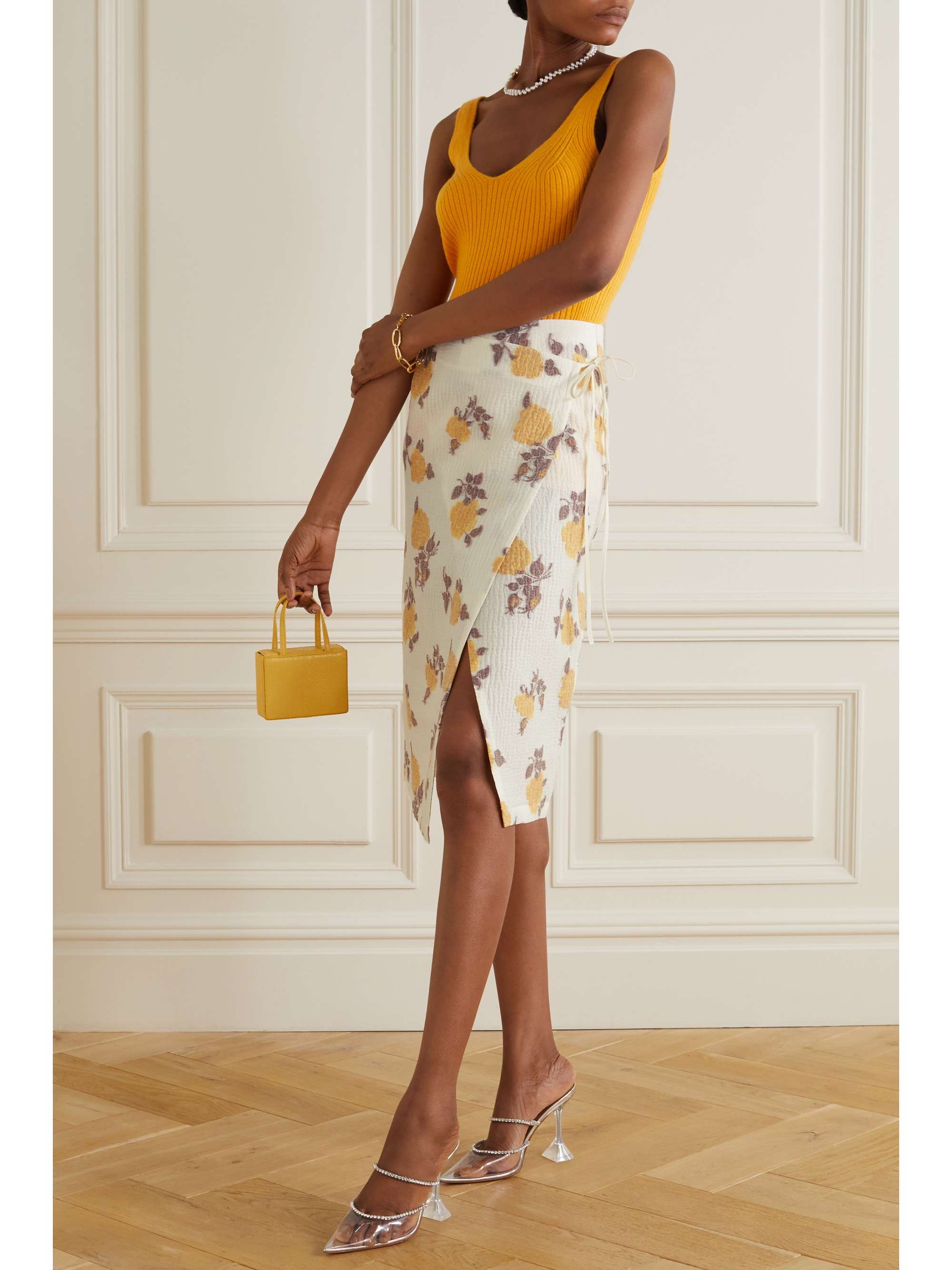 IOANNES + NET SUSTAIN Romeo floral-jacquard wrap skirt