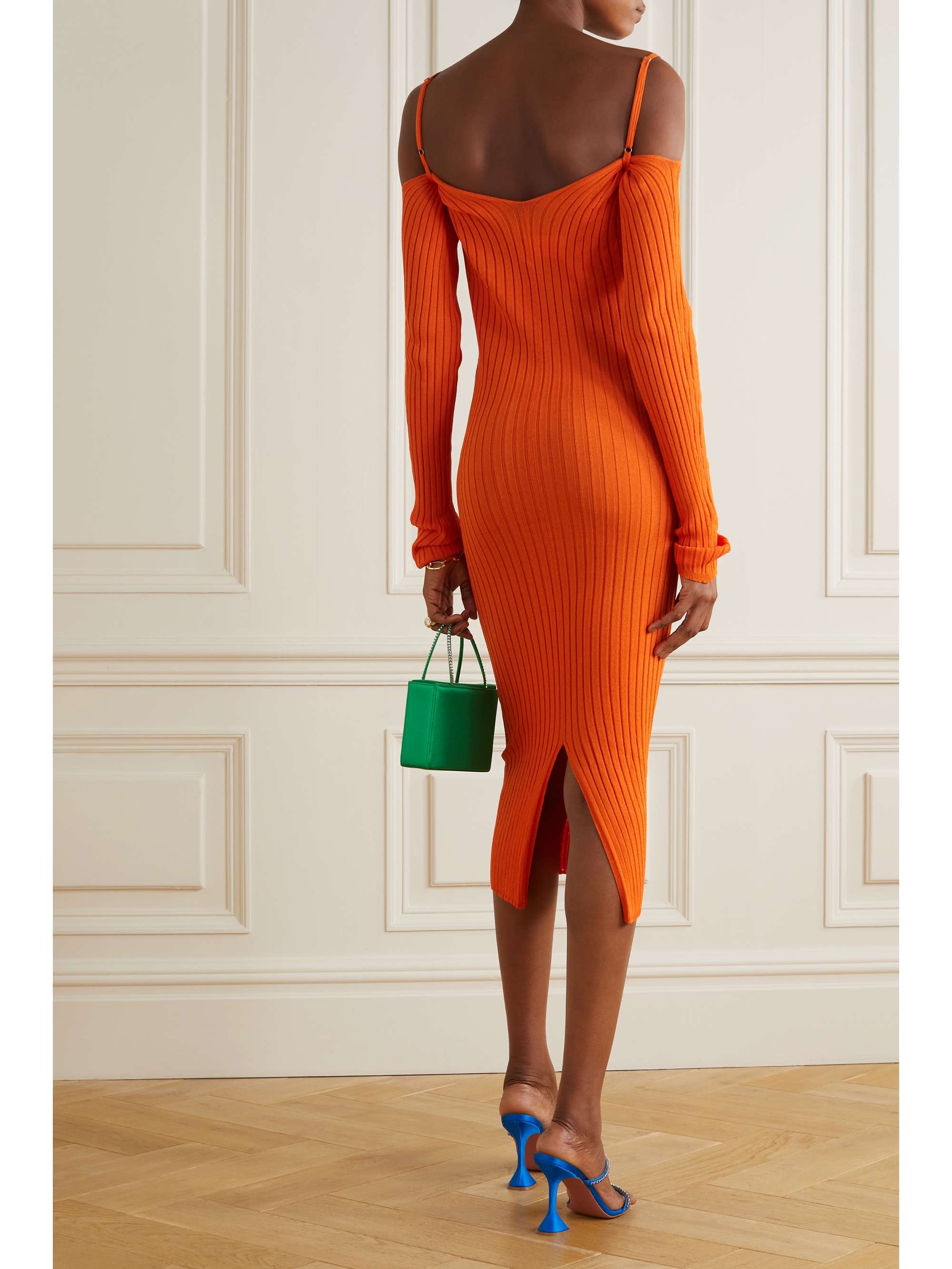 IOANNES Billowy cold-shoulder ribbed-knit midi dress