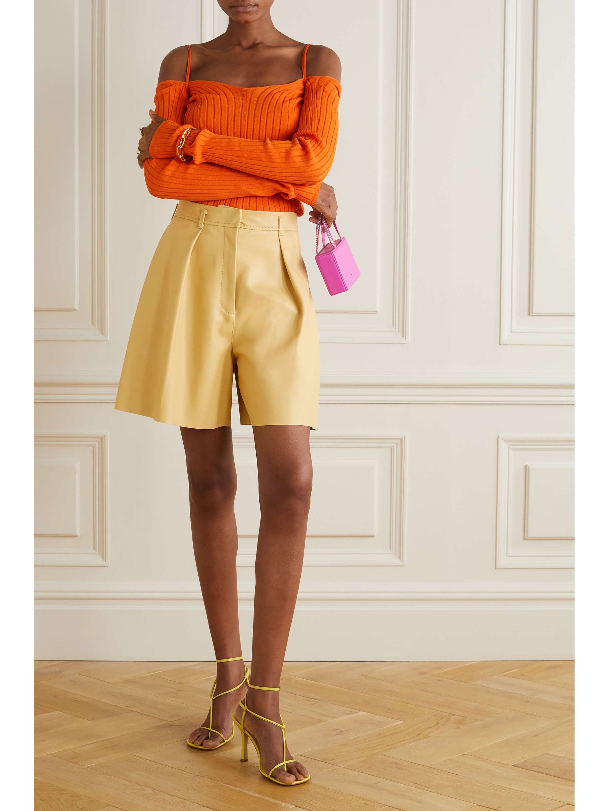 IOANNES Billowy cold-shoulder twist-back ribbed-knit top
