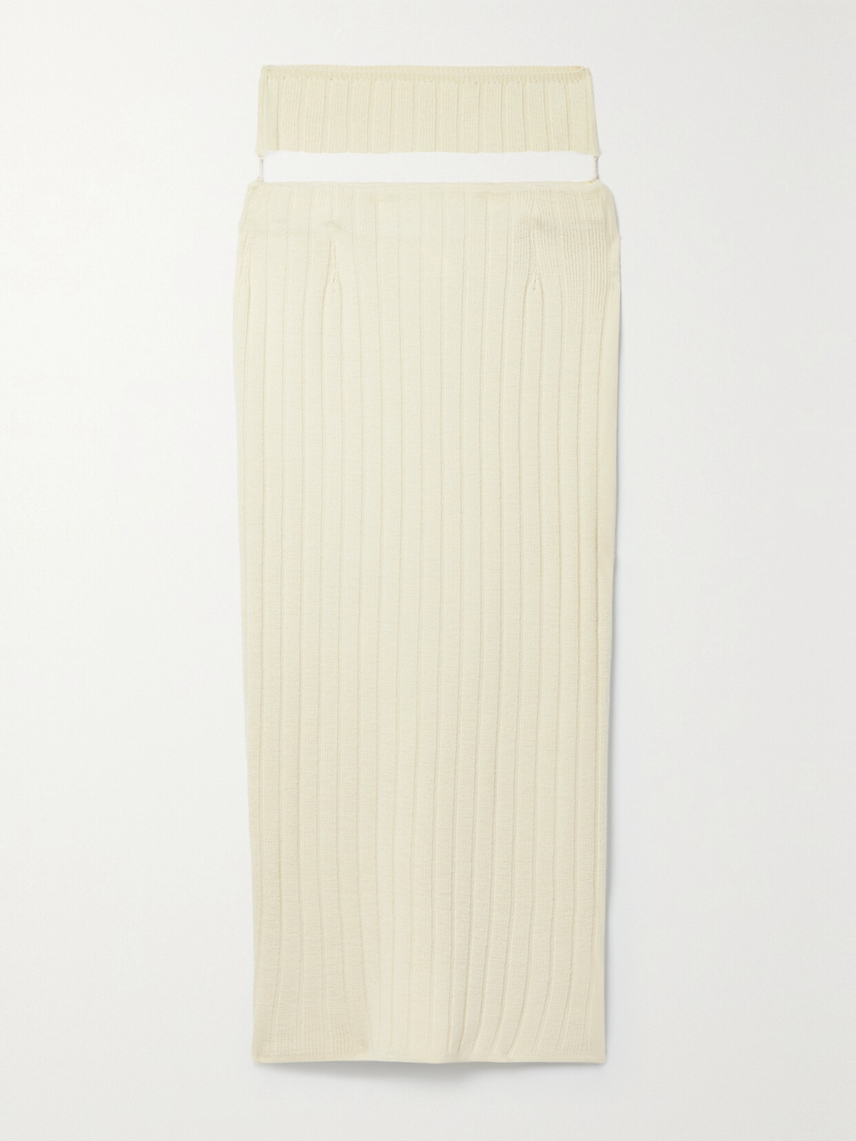 IOANNES Cutout Ribbed Merino Wool-blend Midi Skirt - Cream
