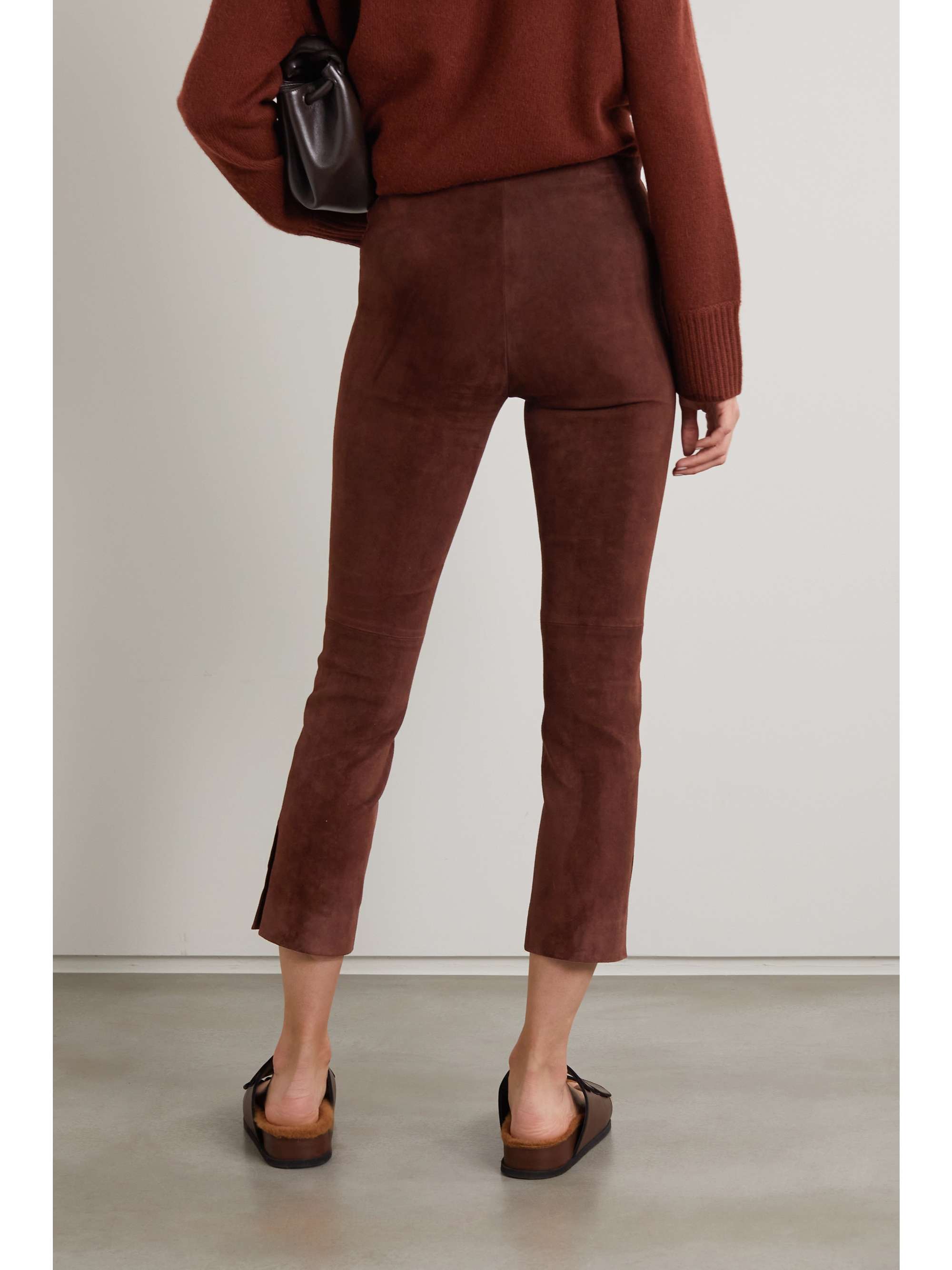 Burgundy Cropped suede skinny pants 