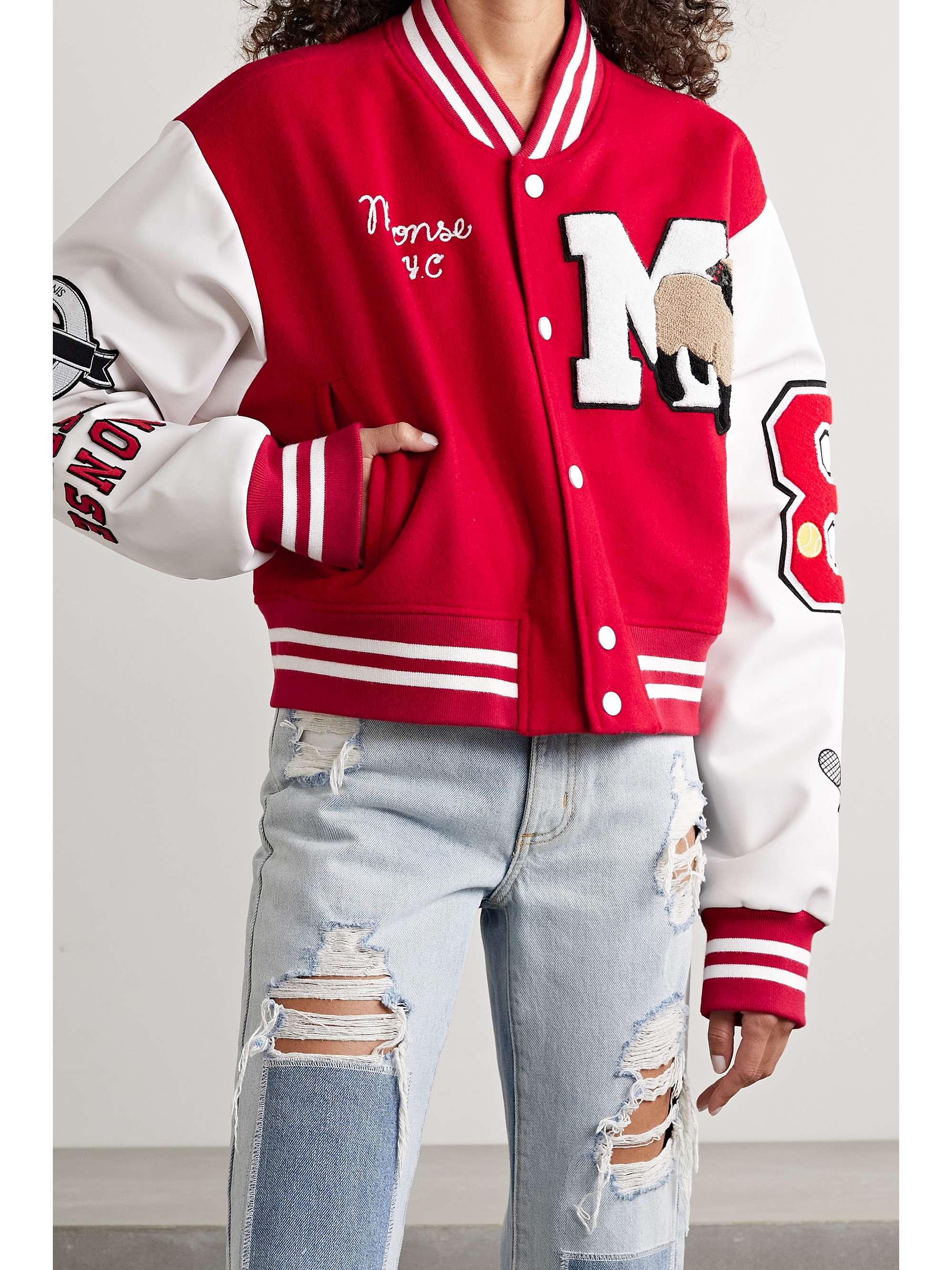 MONSE Appliquéd wool-blend bomber jacket