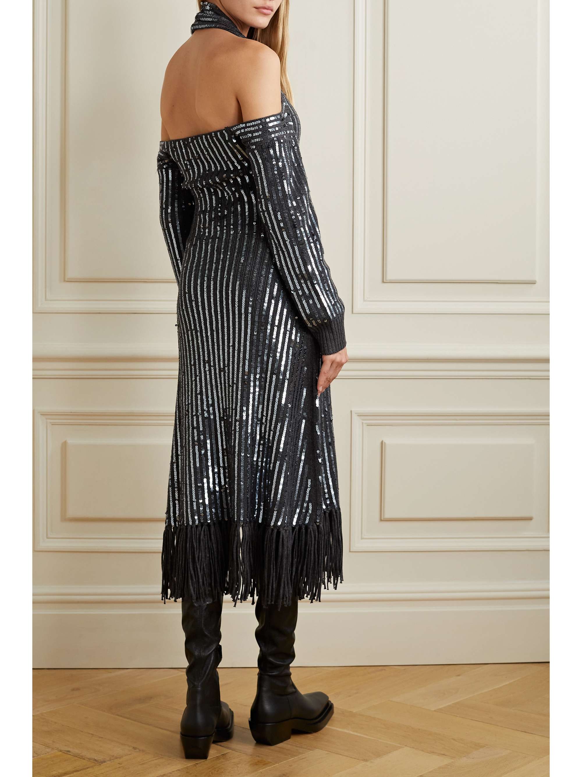 MONSE Fringed sequined merino wool halterneck midi dress
