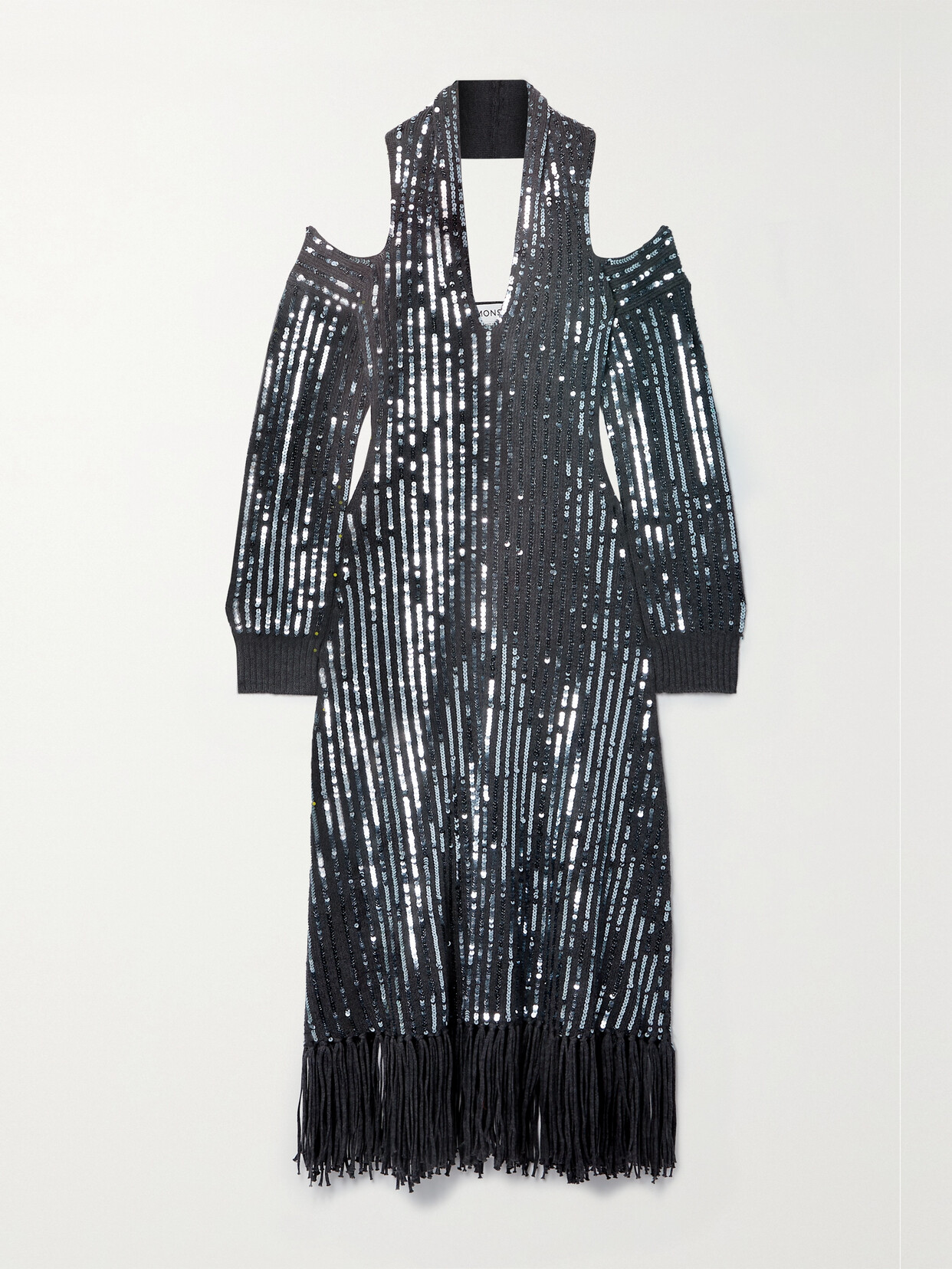 Monse Fringed Sequined Merino Wool Halterneck Midi Dress In Gray