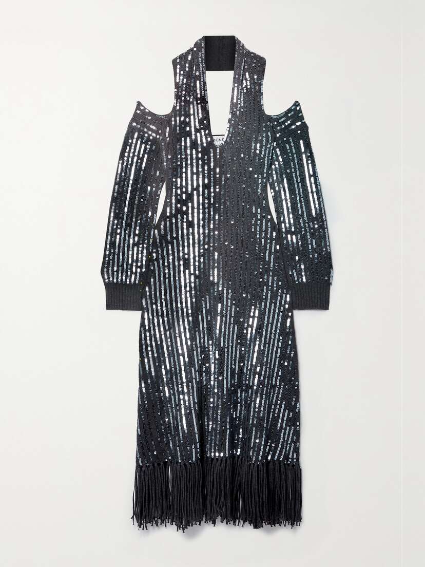 Monse Fringed Sequined Merino Wool Halterneck Midi Dress