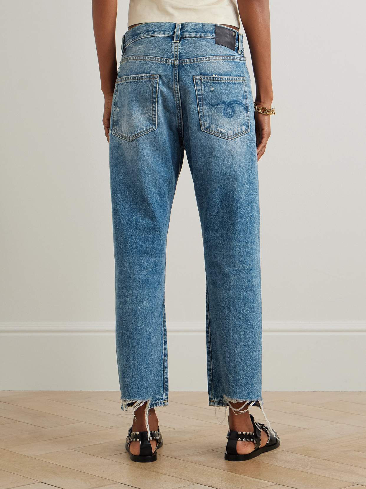 R13 Distressed Boyfriend Jeans In Blue