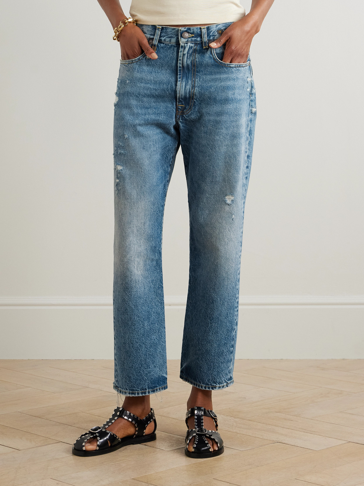 Distressed Low-Rise Wide- Leg