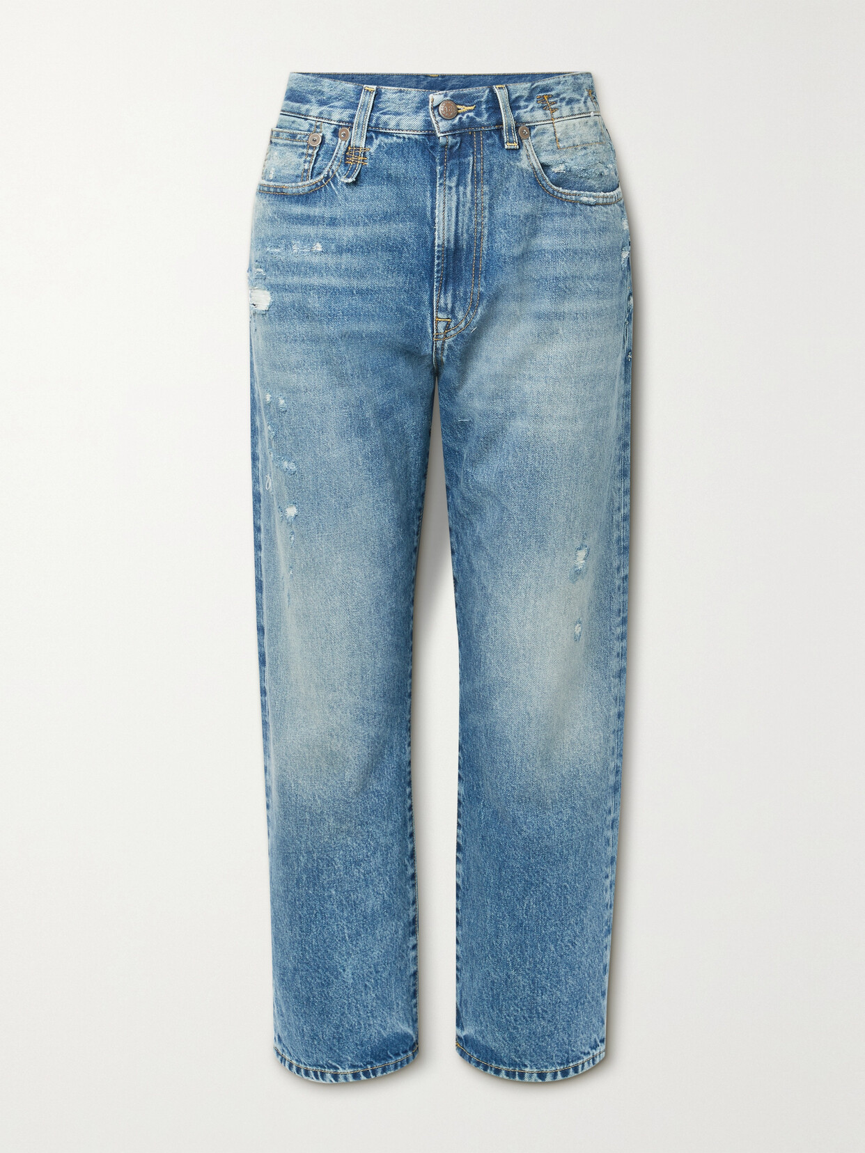 R13 Distressed Boyfriend Jeans In Blue