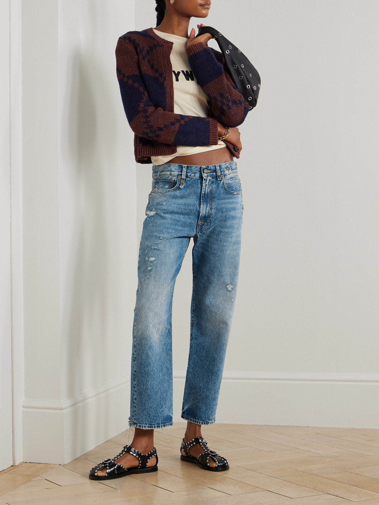 R13 Distressed Boyfriend Jeans In Blue