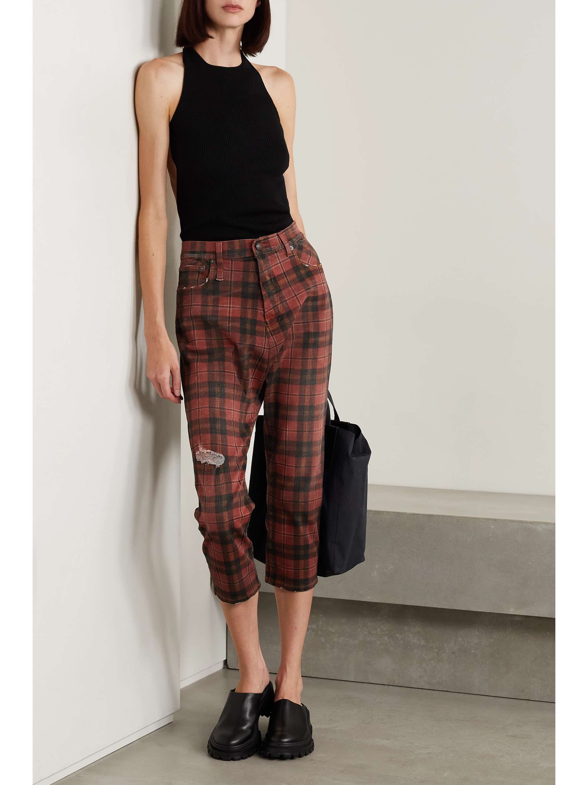 Red Tailored Drop cropped distressed 