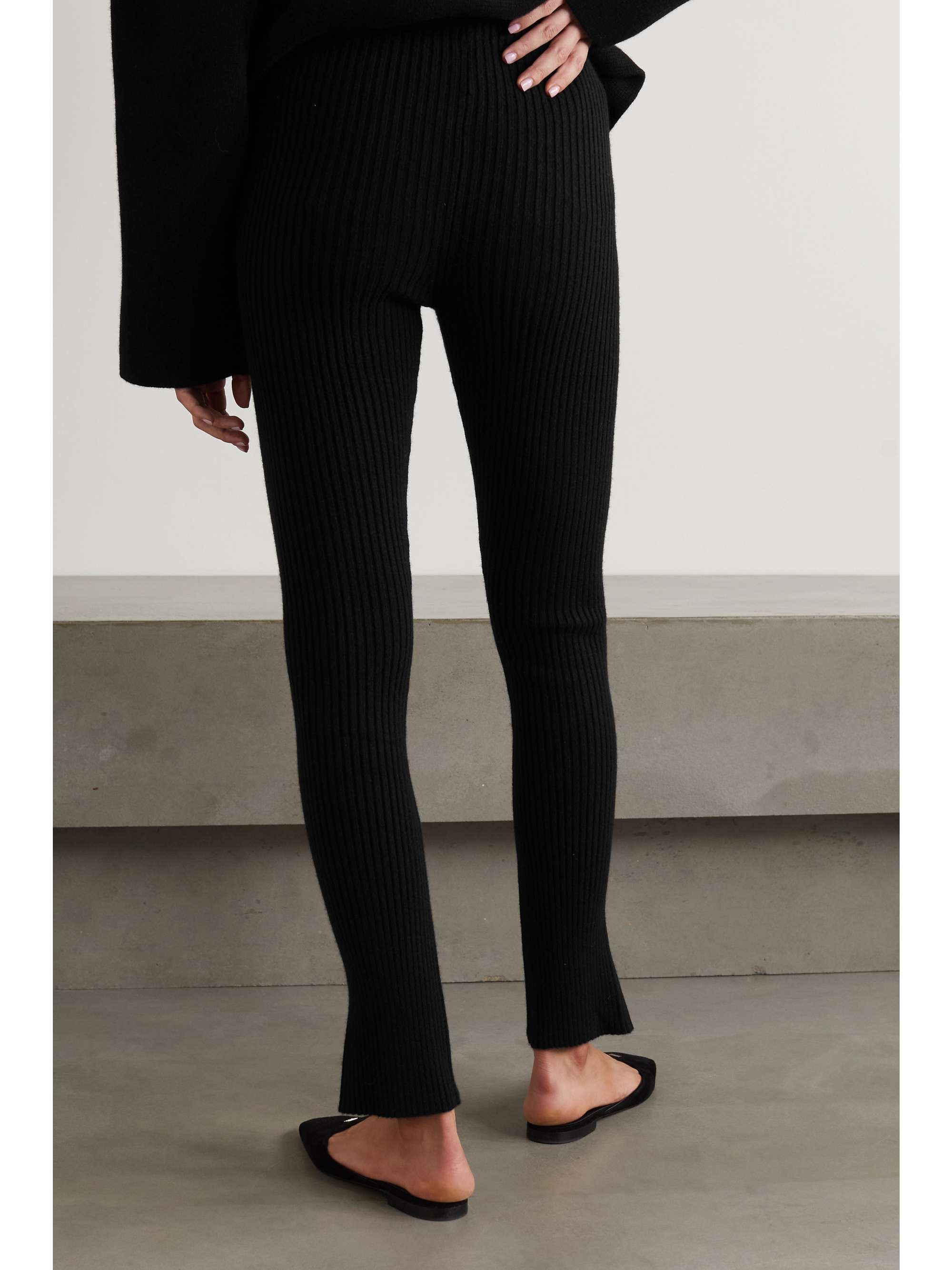 Black Sima ribbed cashmere leggings 