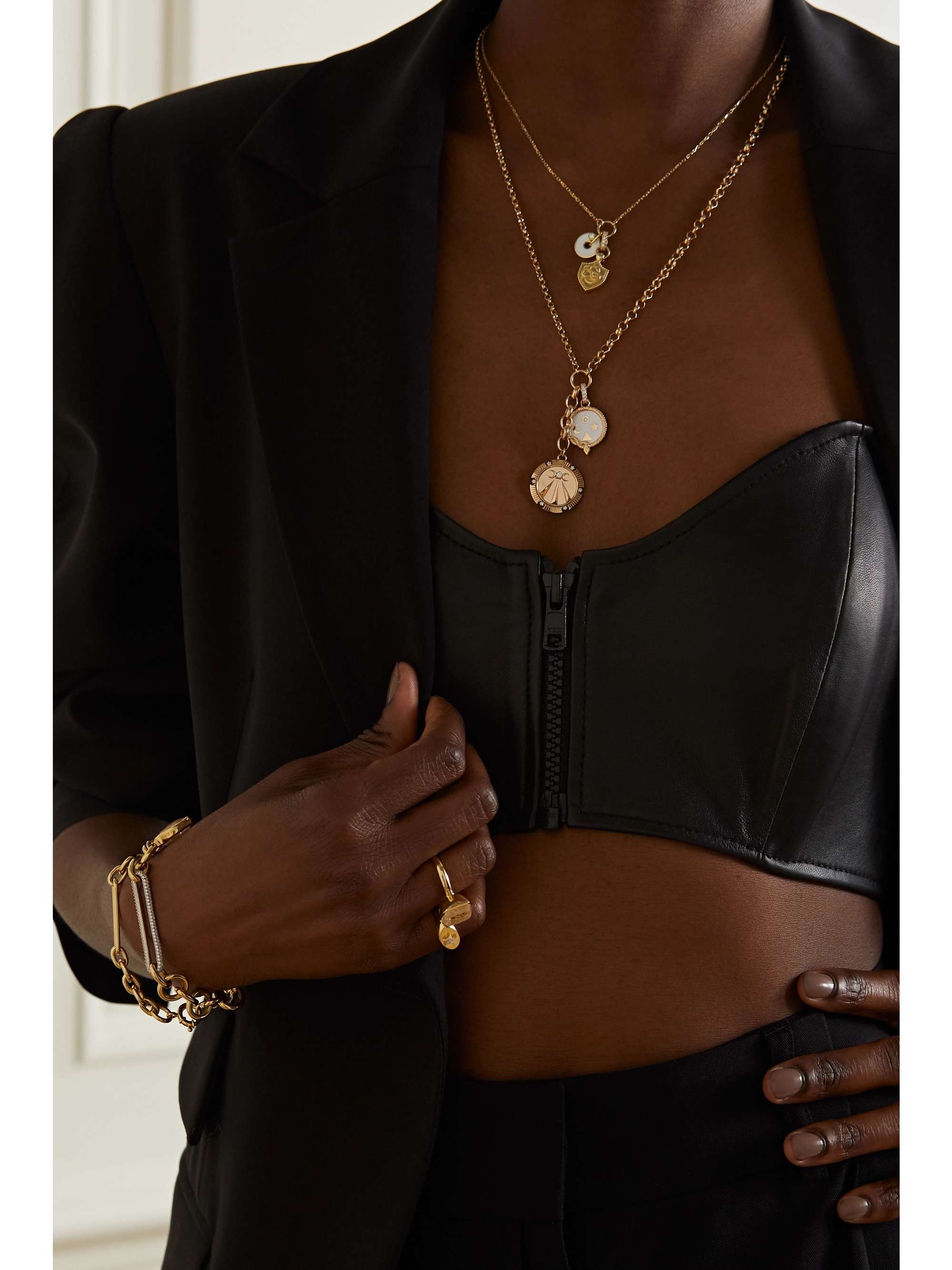 FOUNDRAE Mind Body Soul Wholeness 18-karat gold, enamel and diamond necklace