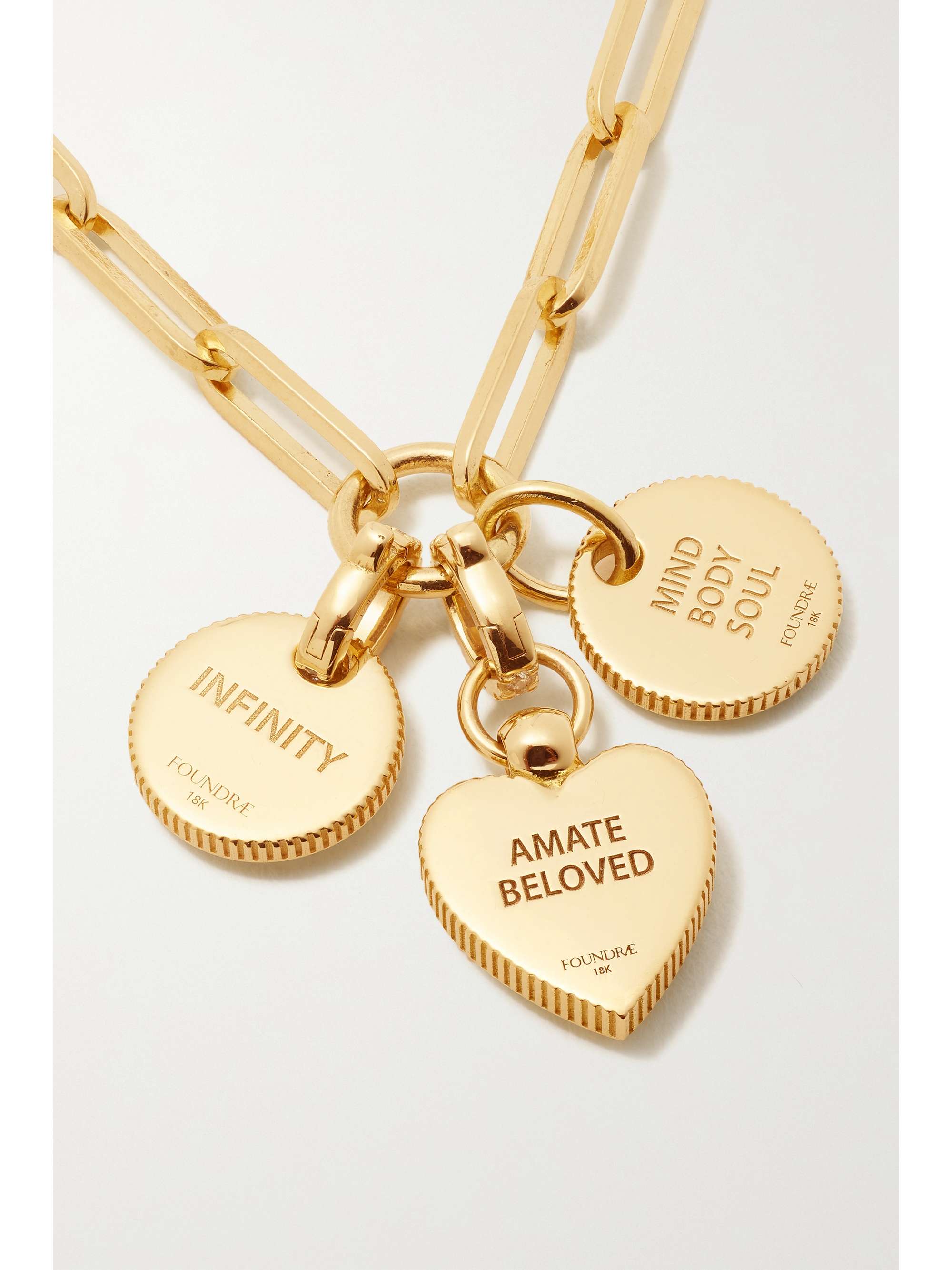 FOUNDRAE Mind Body Soul Infinity and Amate 18-karat gold diamond necklace