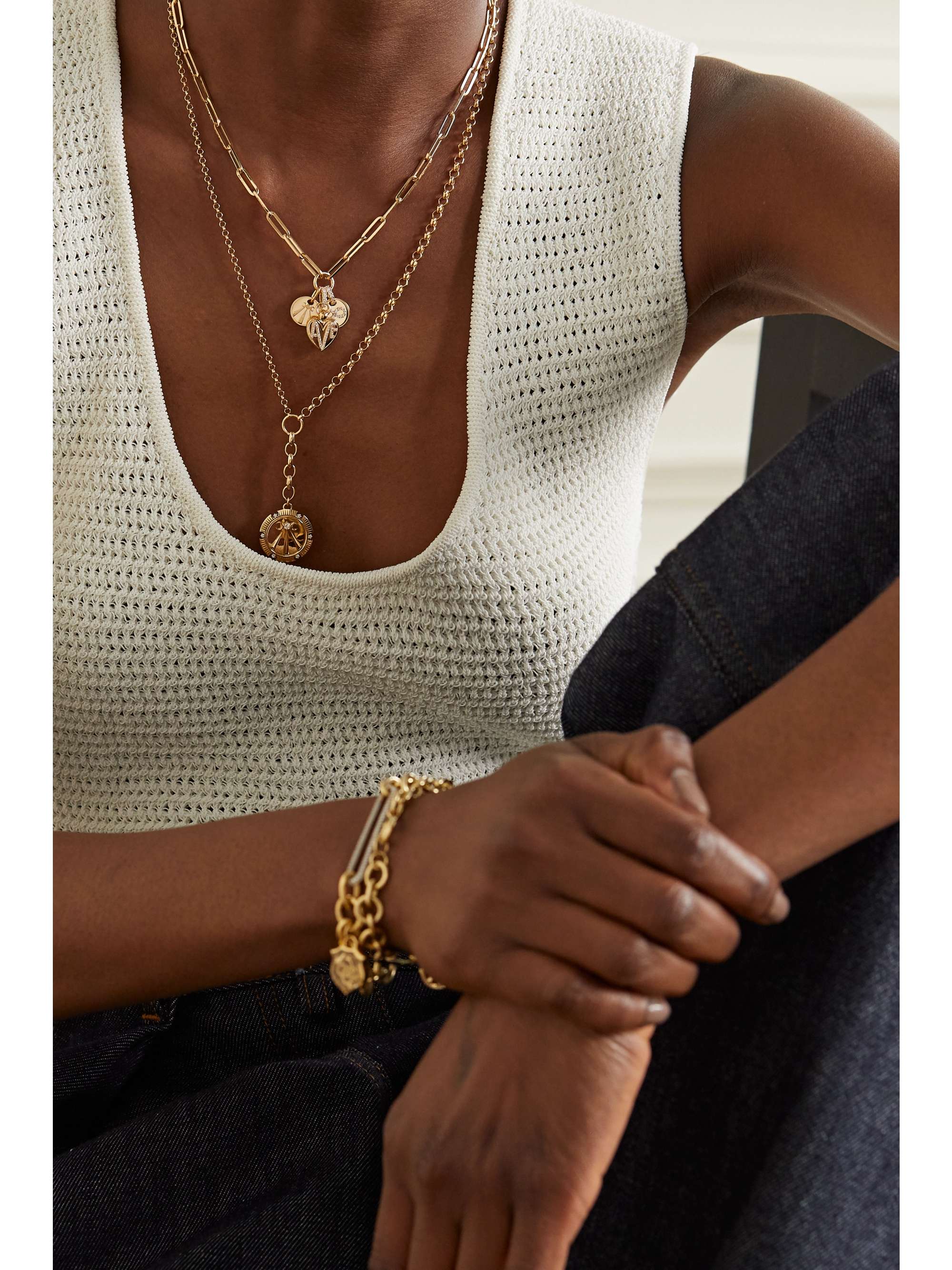 FOUNDRAE Mind Body Soul Infinity and Amate 18-karat gold diamond necklace
