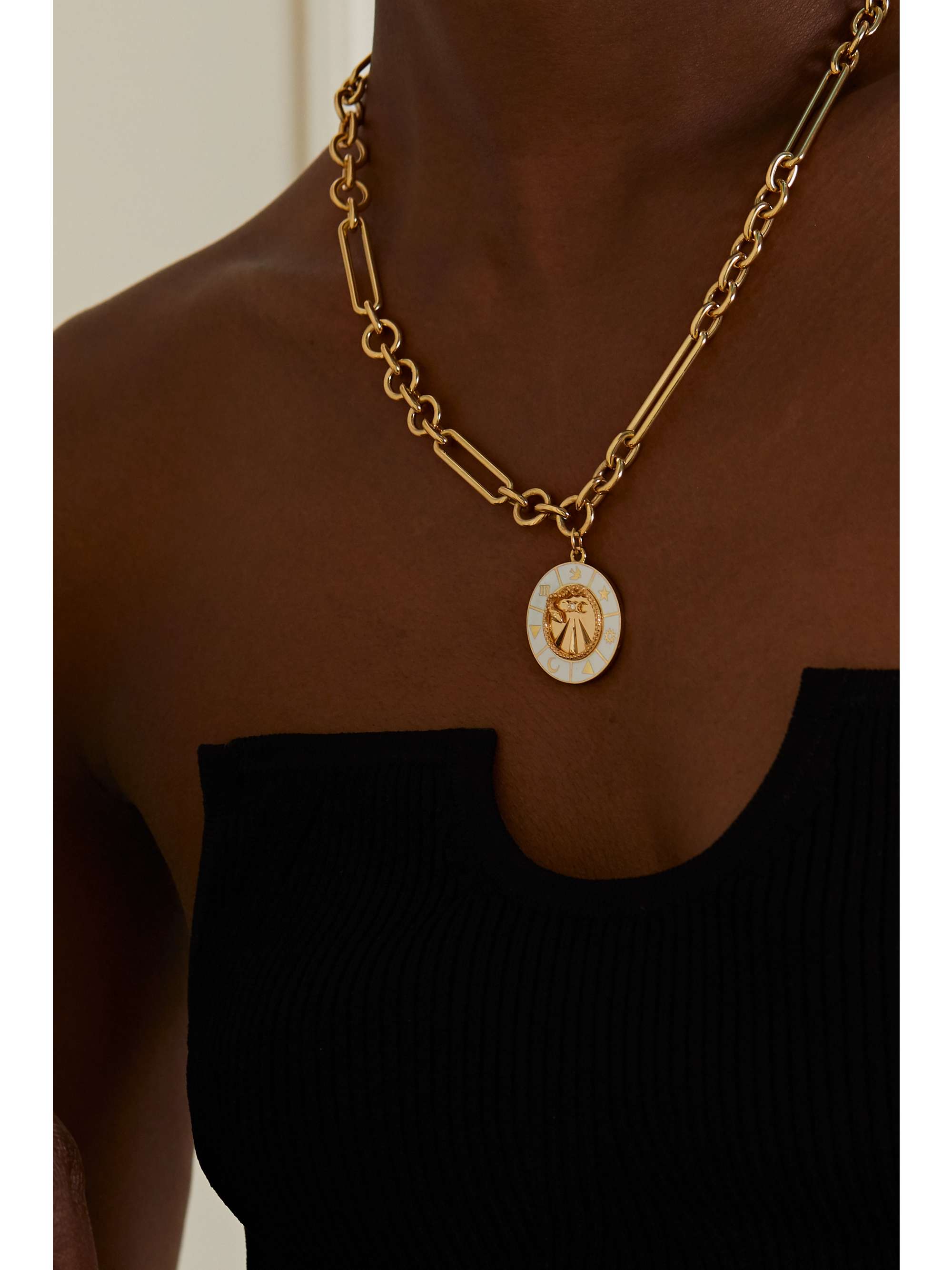 FOUNDRAE Mind Body Soul and Wholeness 18-karat gold, enamel and diamond necklace
