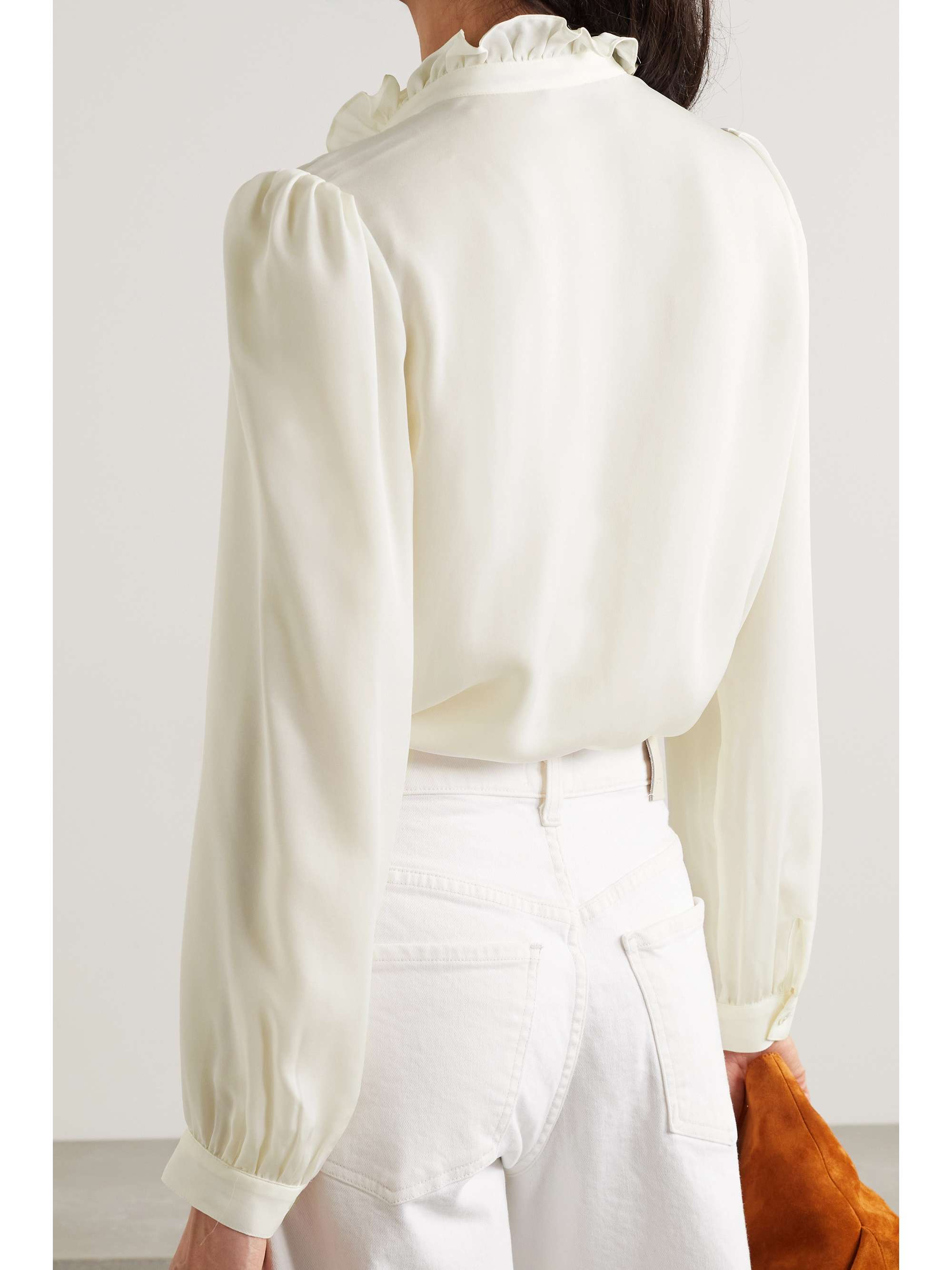 NILI LOTAN Miera pussy-bow ruffled silk crepe de chine shirt