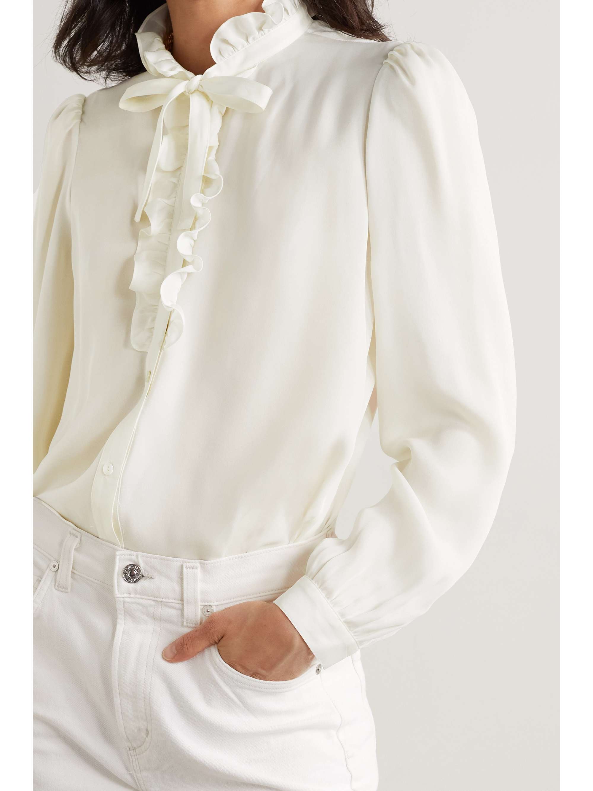 NILI LOTAN Miera pussy-bow ruffled silk crepe de chine shirt