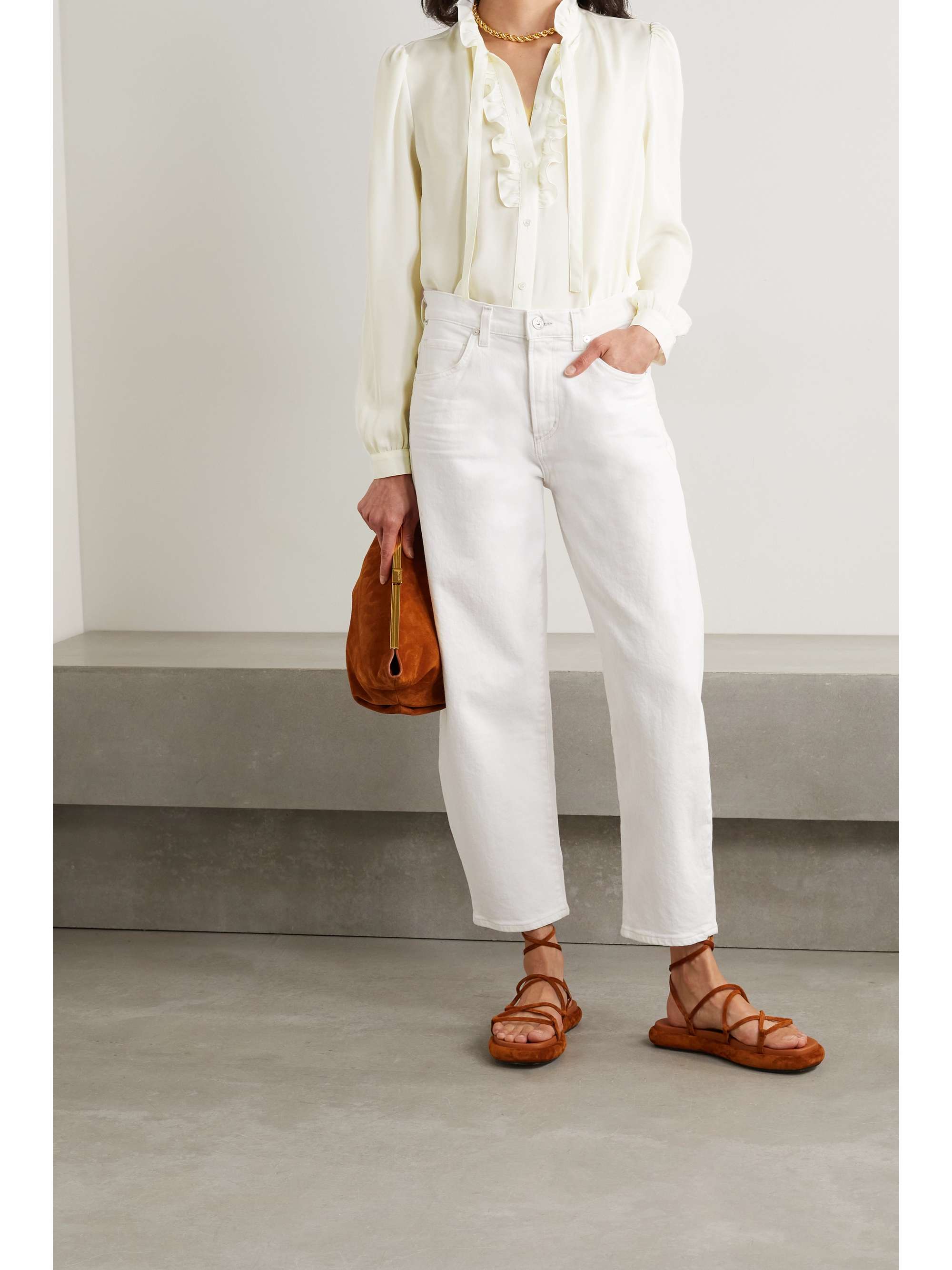 NILI LOTAN Miera pussy-bow ruffled silk crepe de chine shirt