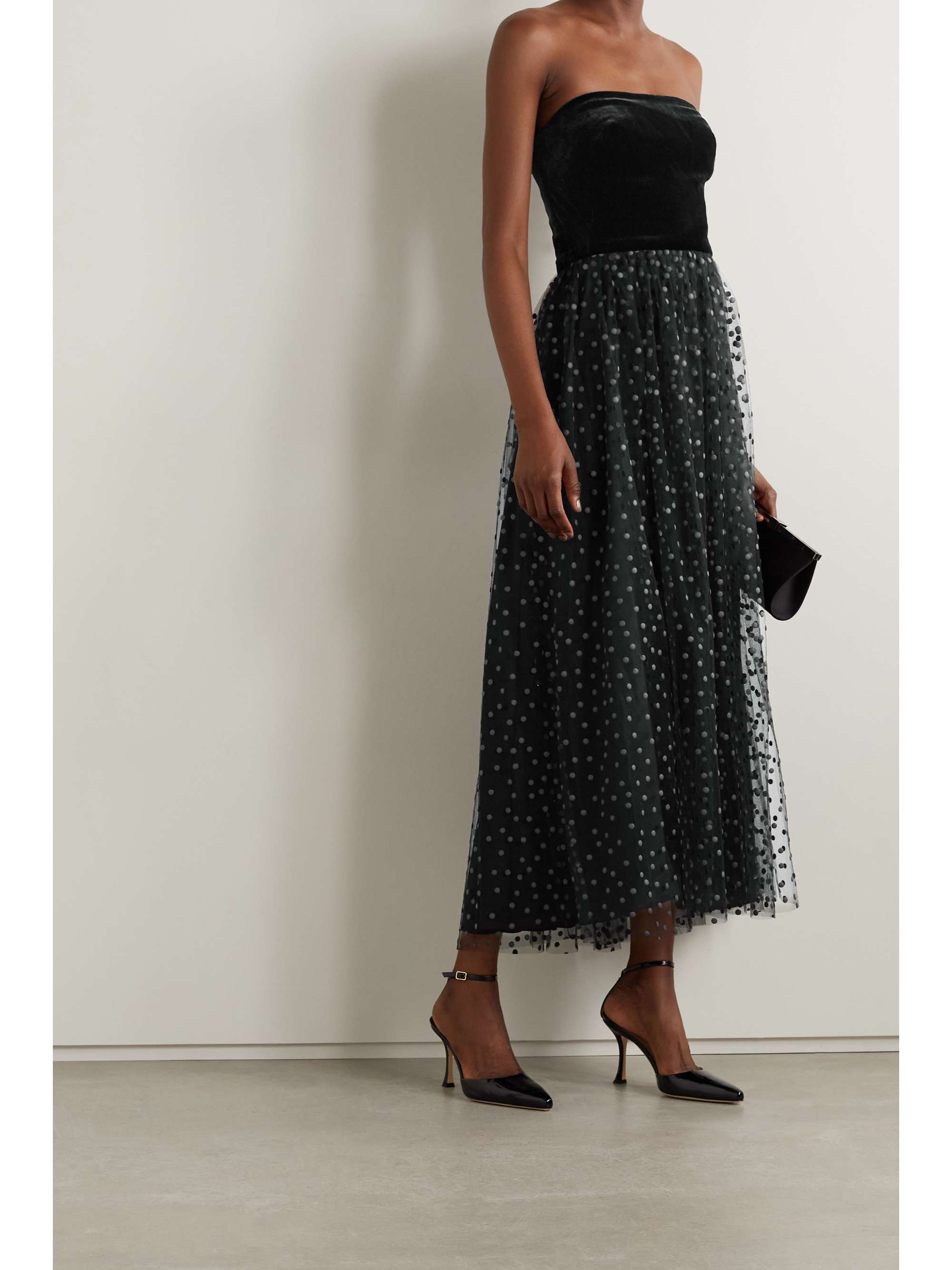 velvet bodice tulle midi dress