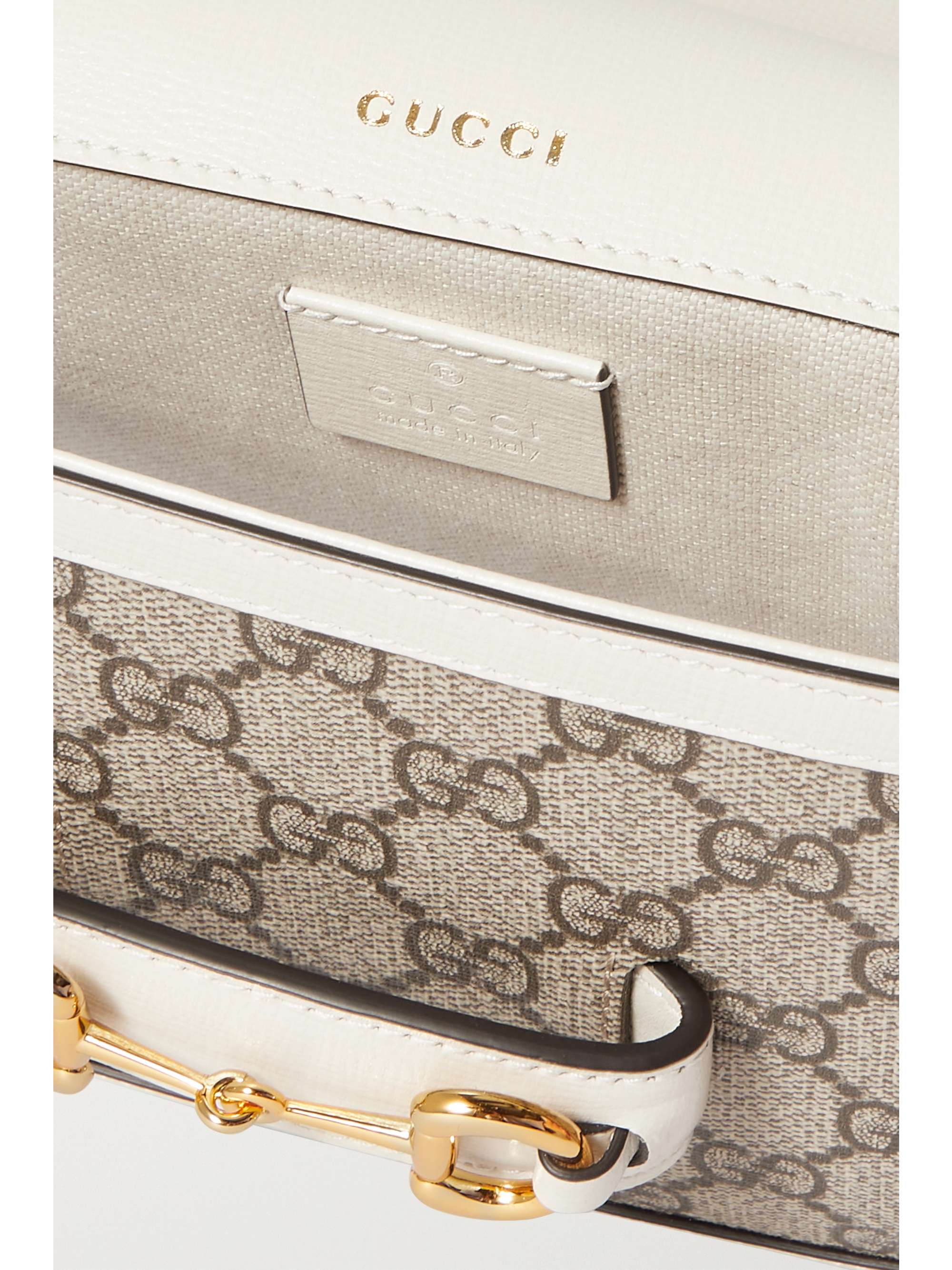 GUCCI Horsebit 1955 mini leather-trimmed printed coated-canvas shoulder bag