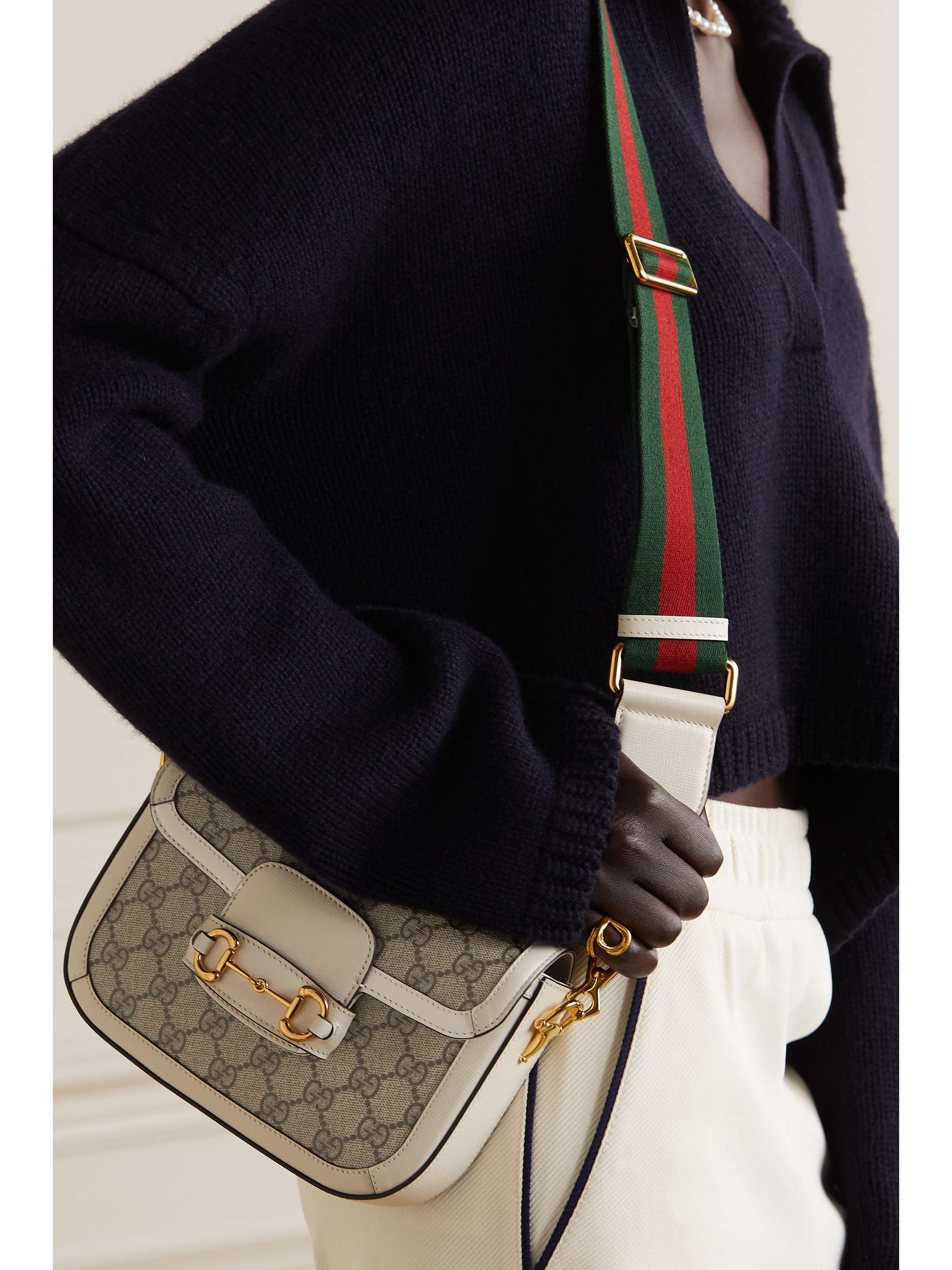 GUCCI Horsebit 1955 mini leather-trimmed printed coated-canvas shoulder bag