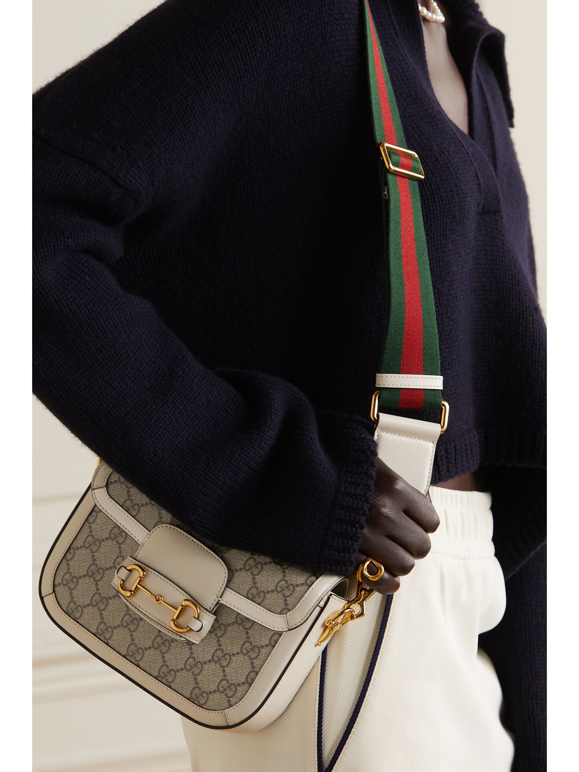 White Horsebit 1955 mini leathertrimmed printed coatedcanvas shoulder