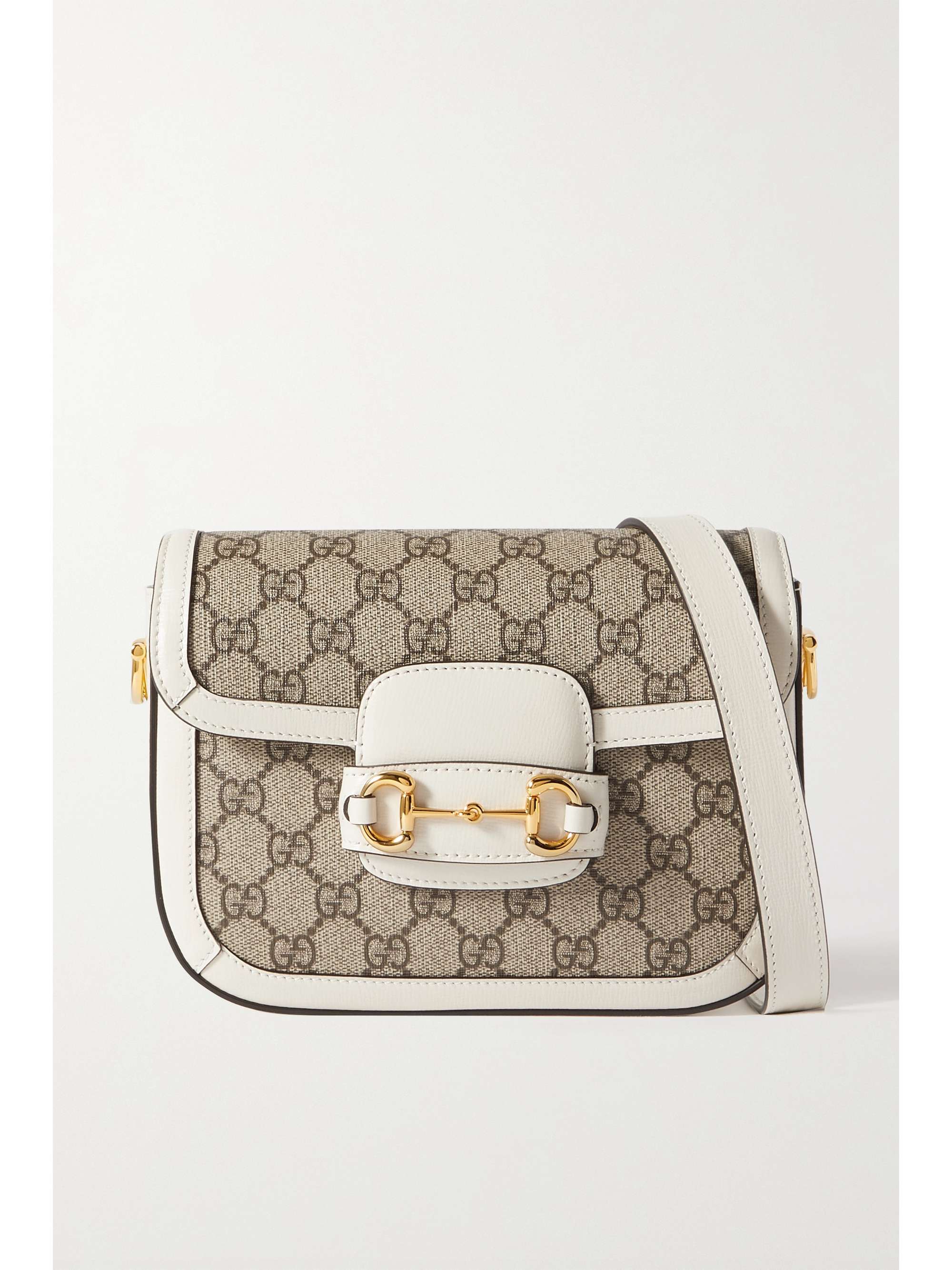 Gucci Horsebit 1955 Mini Leather Trimmed Shoulder Bag in Beige