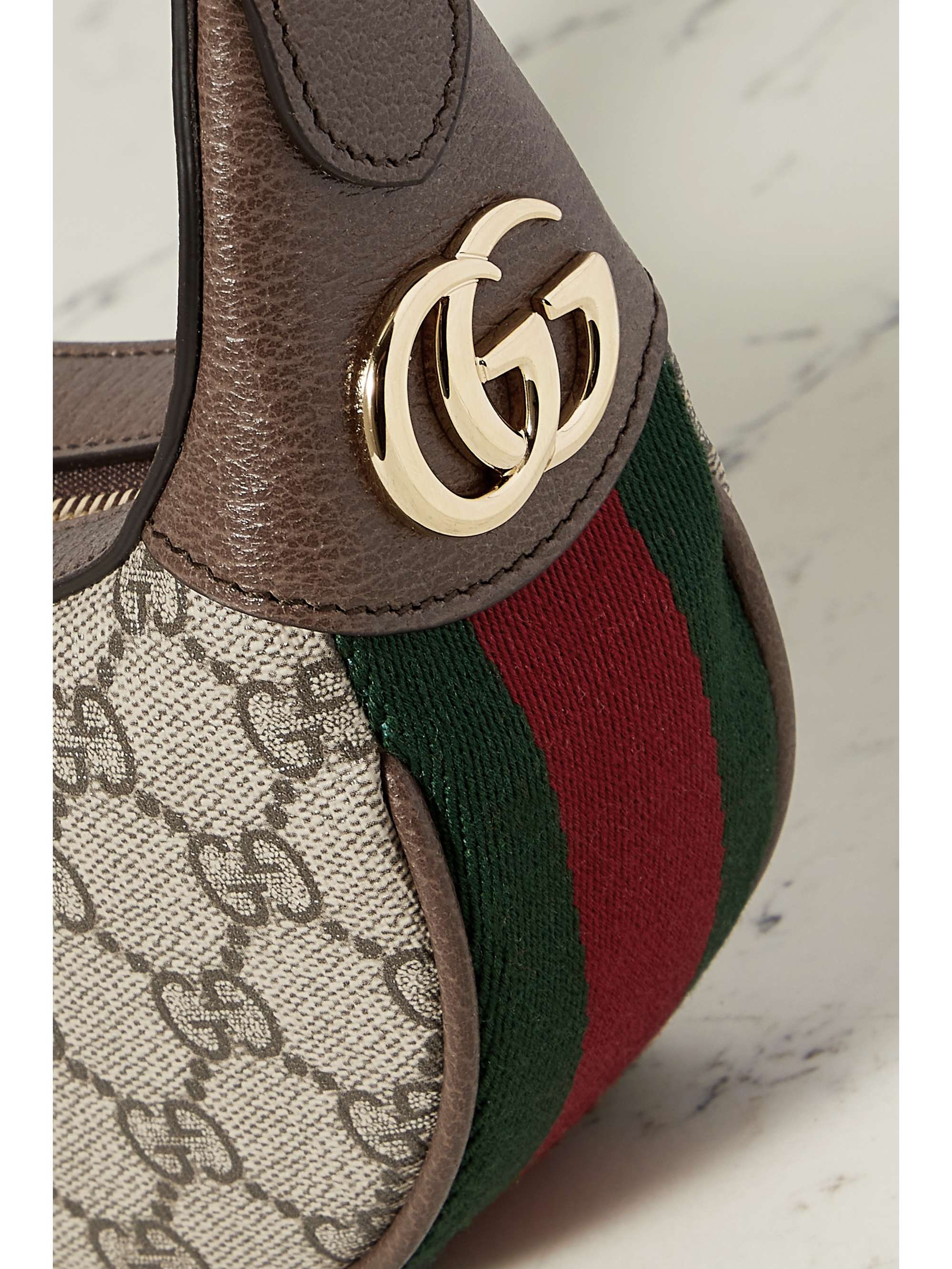 Gucci Ophidia Mini Webbing Trimmed Textured Leather And Printed Coated