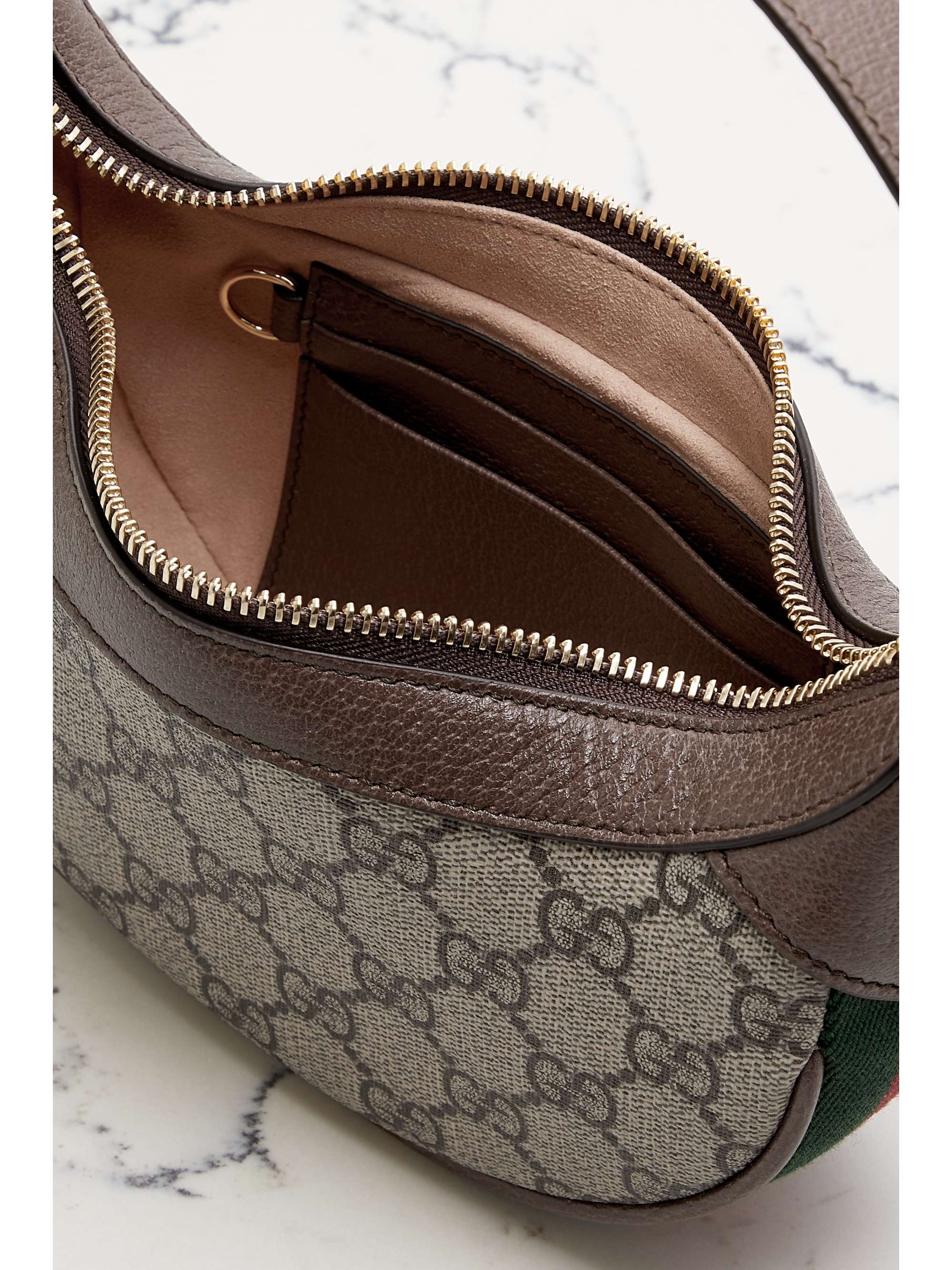 GUCCI Ophidia webbing-trimmed textured-leather and printed coated-canvas shoulder bag