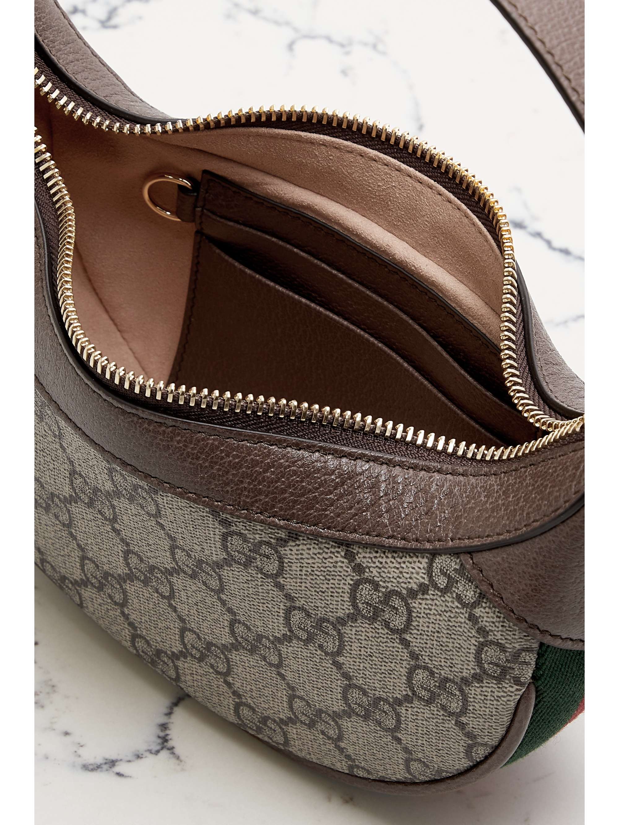 GUCCI Ophidia mini webbing-trimmed textured-leather and printed  coated-canvas shoulder bag