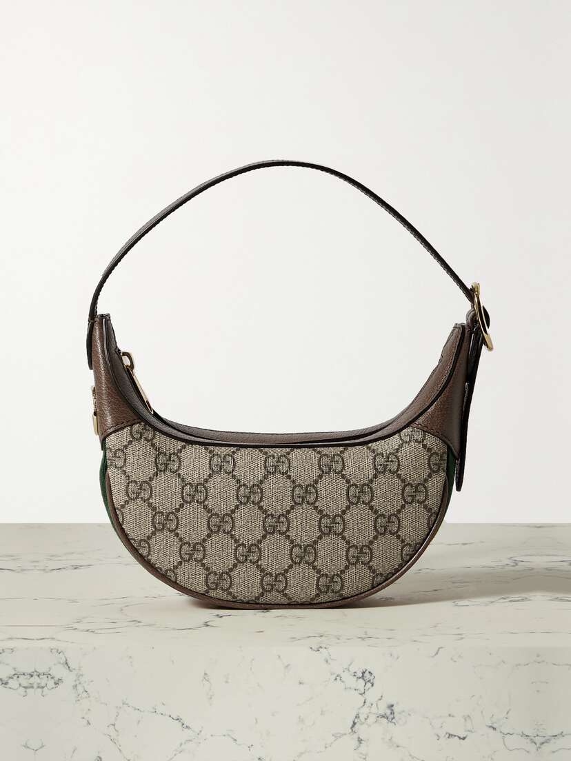 Gucci Ophidia Mini Webbing-trimmed Textured-leather And Printed Coated-canvas Shoulder Bag