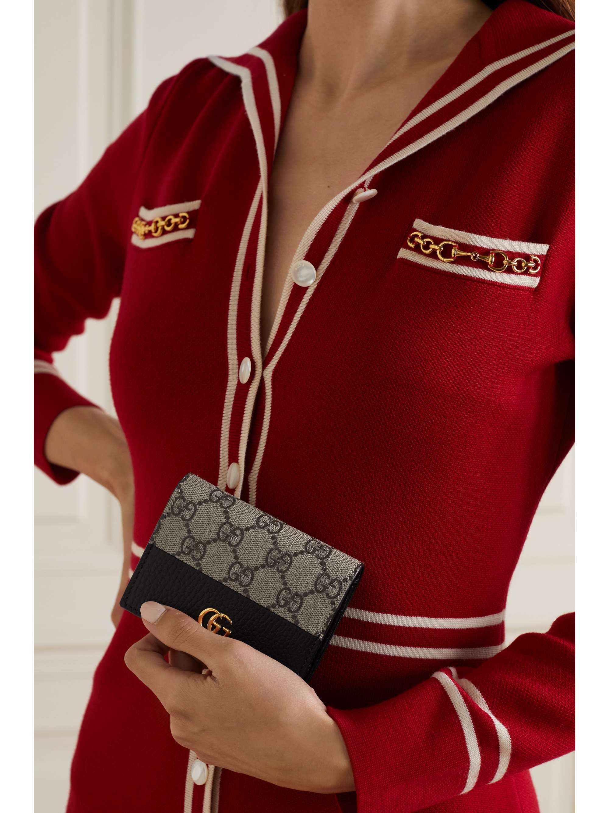 GUCCI GG Marmont Petite textured-leather and printed coated-canvas wallet