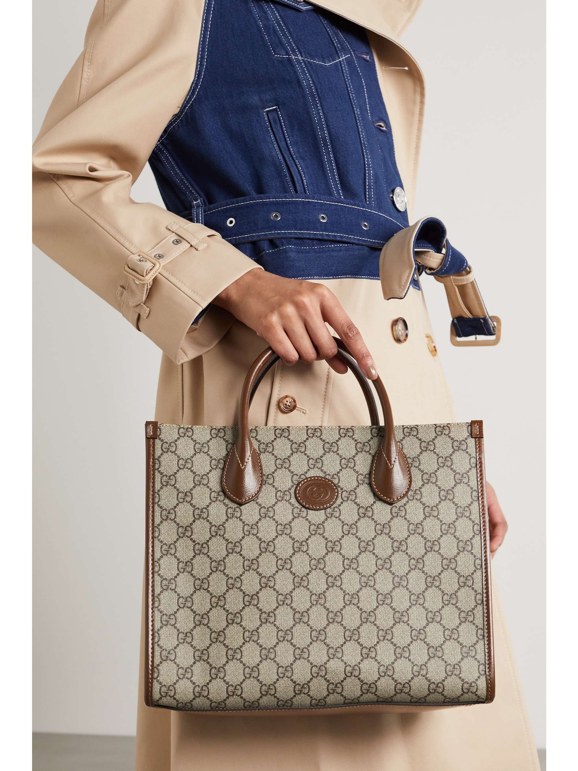 GUCCI Ophidia Luggage leather-trimmed printed coated-canvas tote | NET ...