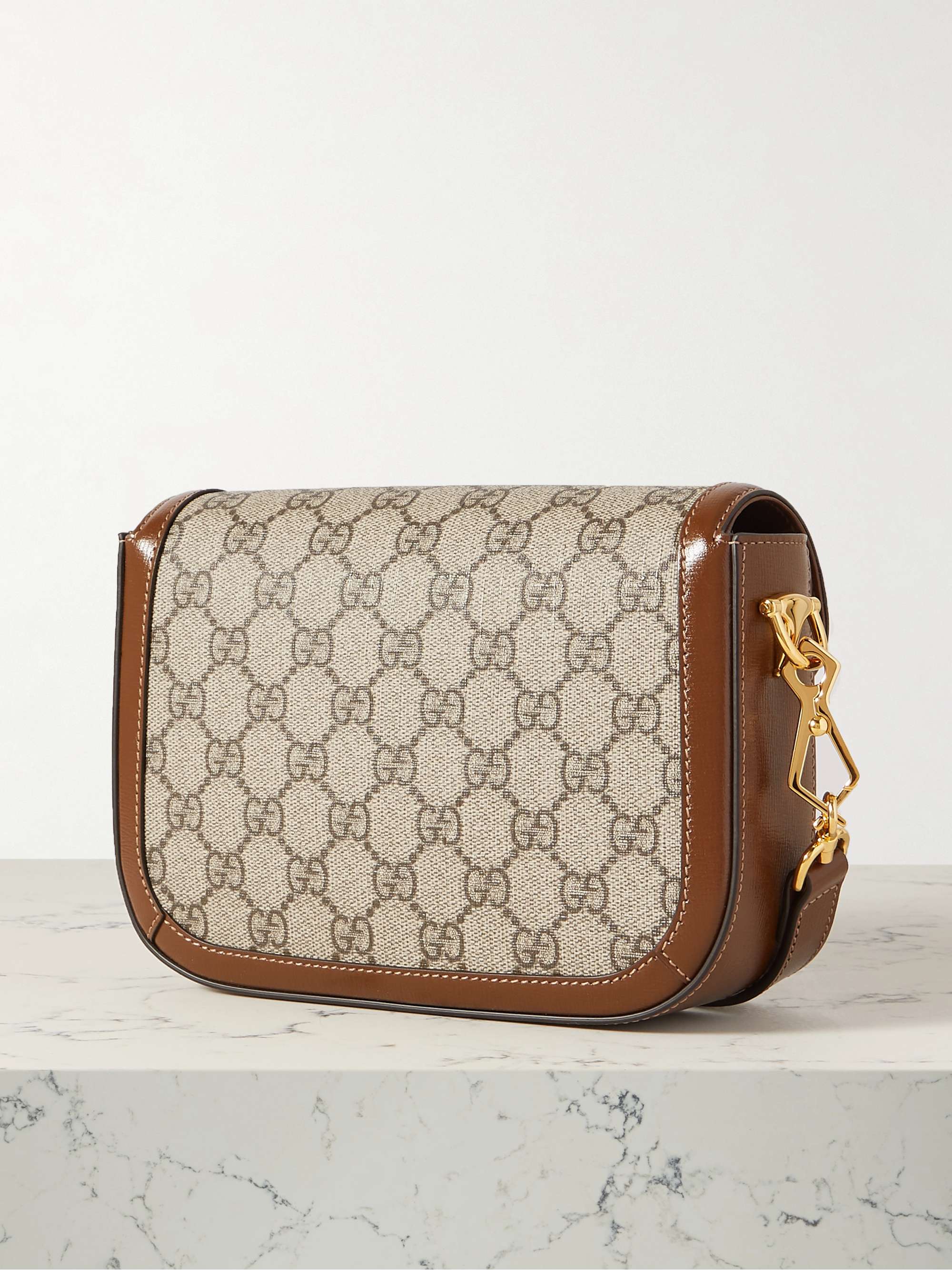 GUCCI Horsebit 1955 mini leather-trimmed printed coated-canvas shoulder bag