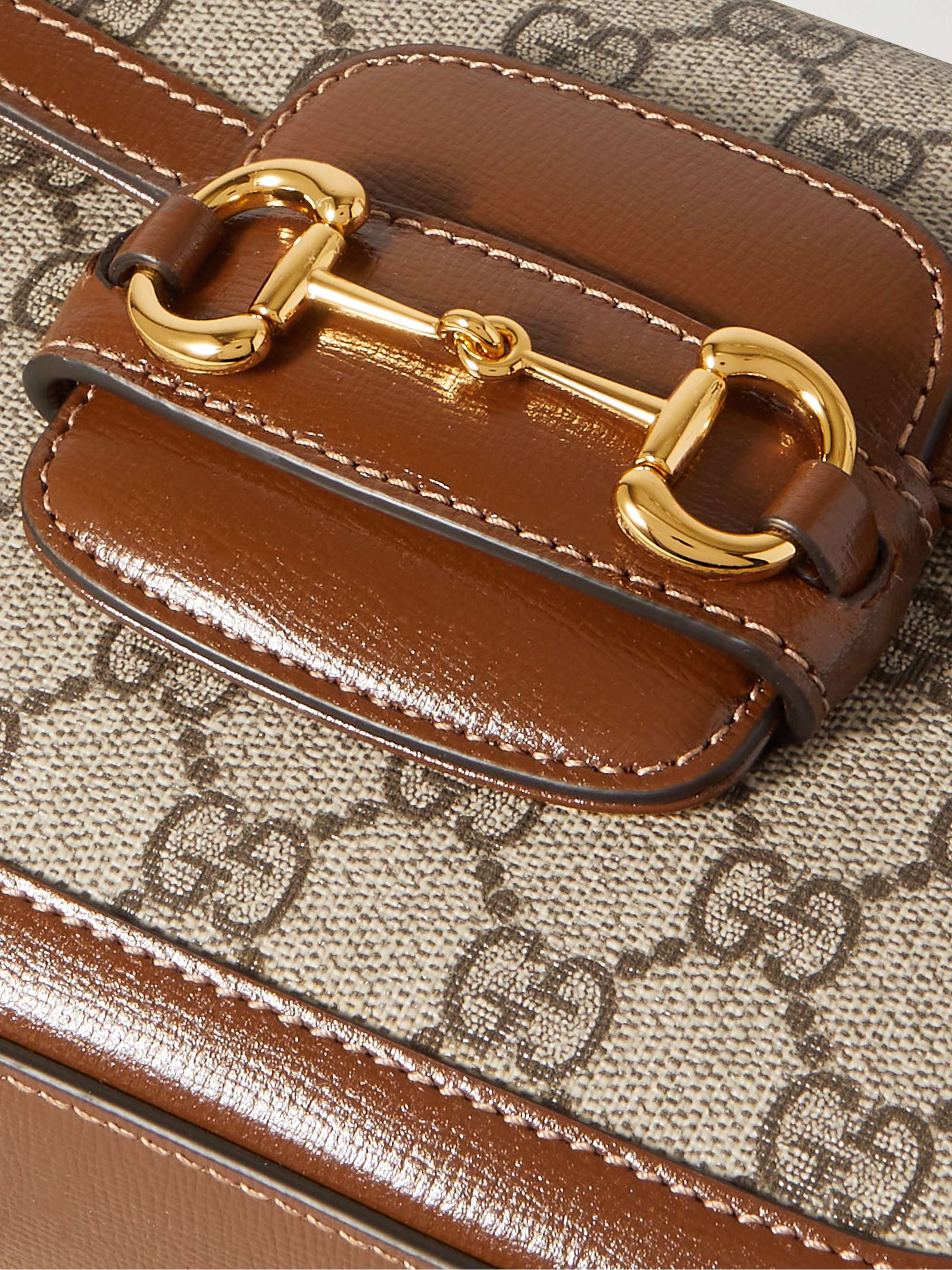 GUCCI Horsebit 1955 mini leather-trimmed printed coated-canvas shoulder bag