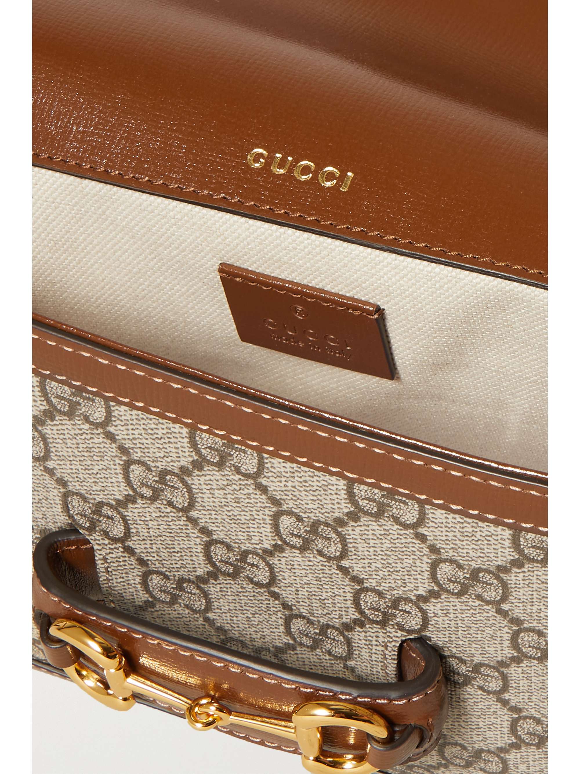 GUCCI Horsebit 1955 mini leather-trimmed printed coated-canvas shoulder bag
