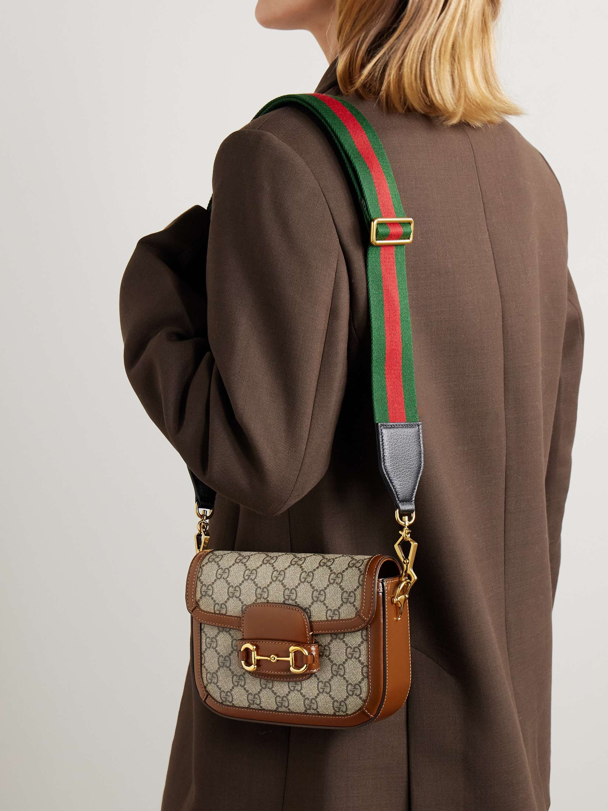 GUCCI Horsebit 1955 mini leather-trimmed printed coated-canvas shoulder bag
